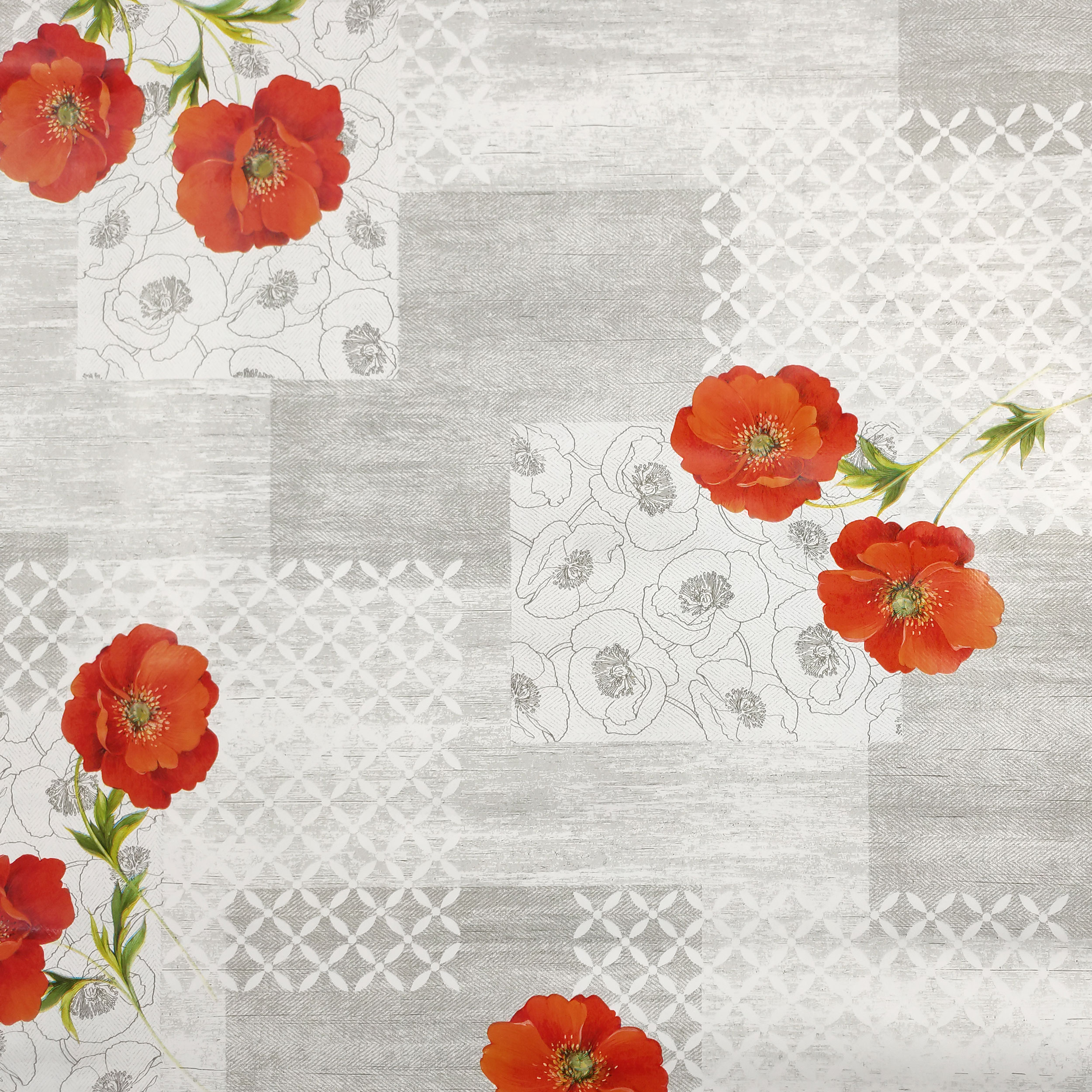 Waxed Tablecloth Fabric Poppies Patchwork