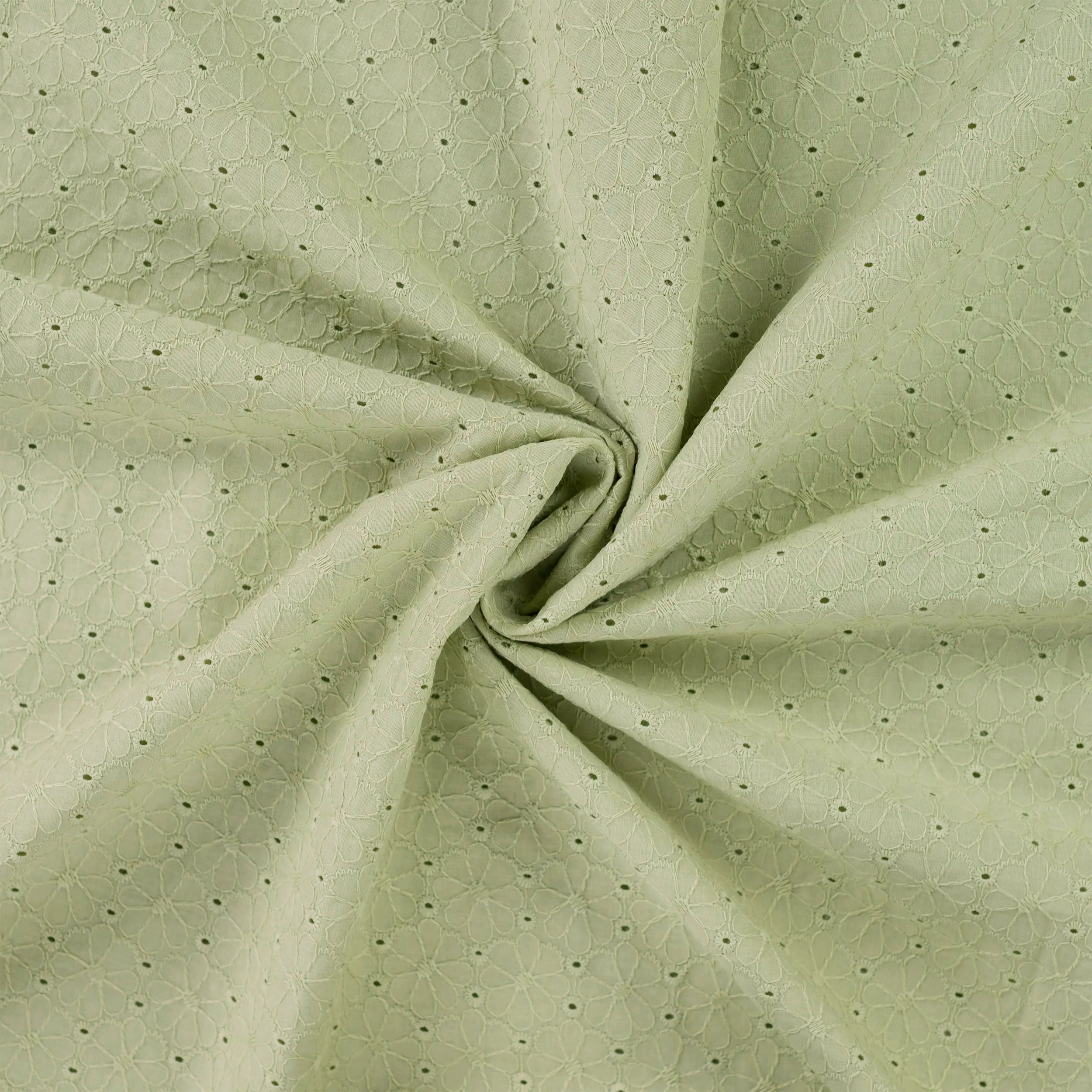 Sangallo Cotton Scalloped Sage Daisies Image