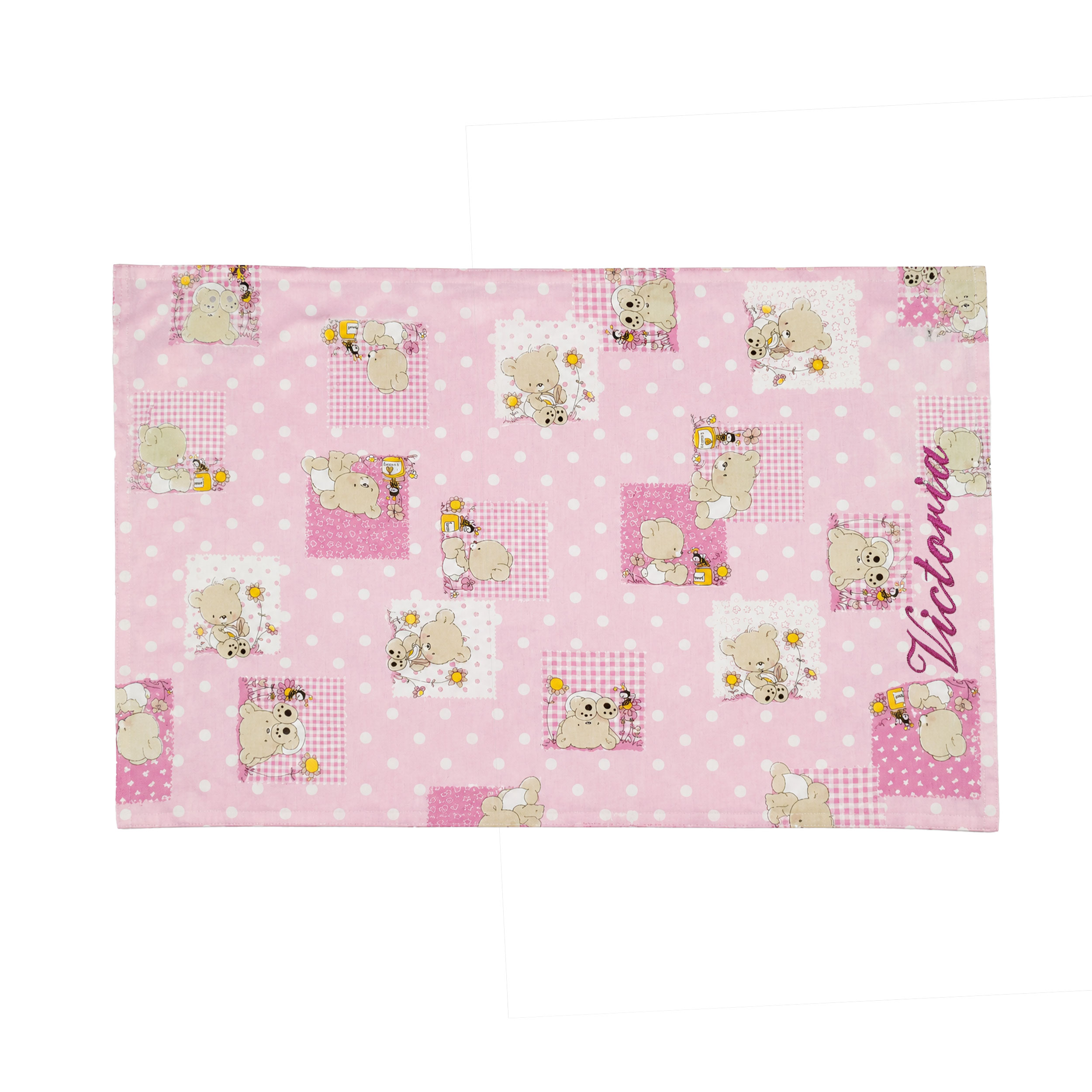 Bees and Teddy Bears Pink Cotton Pillowcase Image