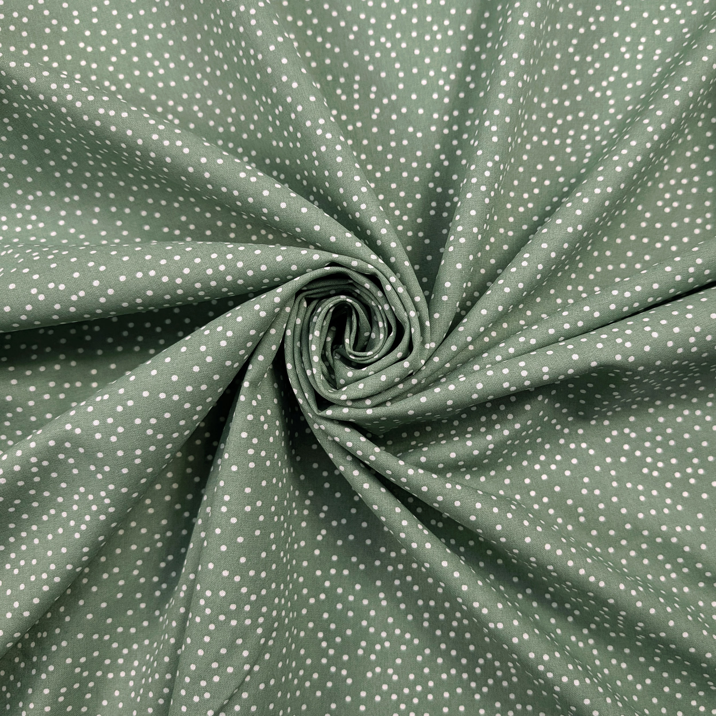 Poplin Cotton White Polka Dot Background Sage Green Image