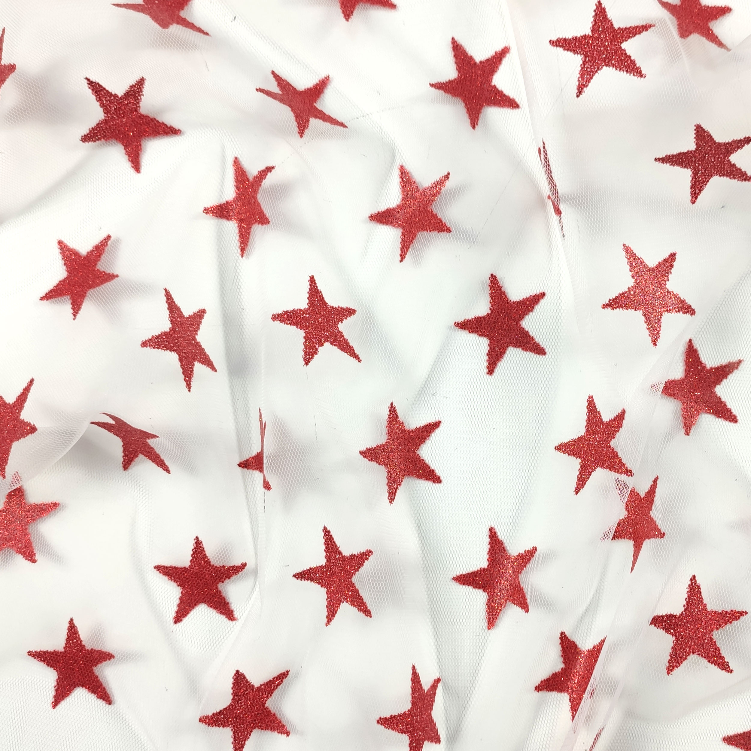 Tüll Sterne Lurex Rot