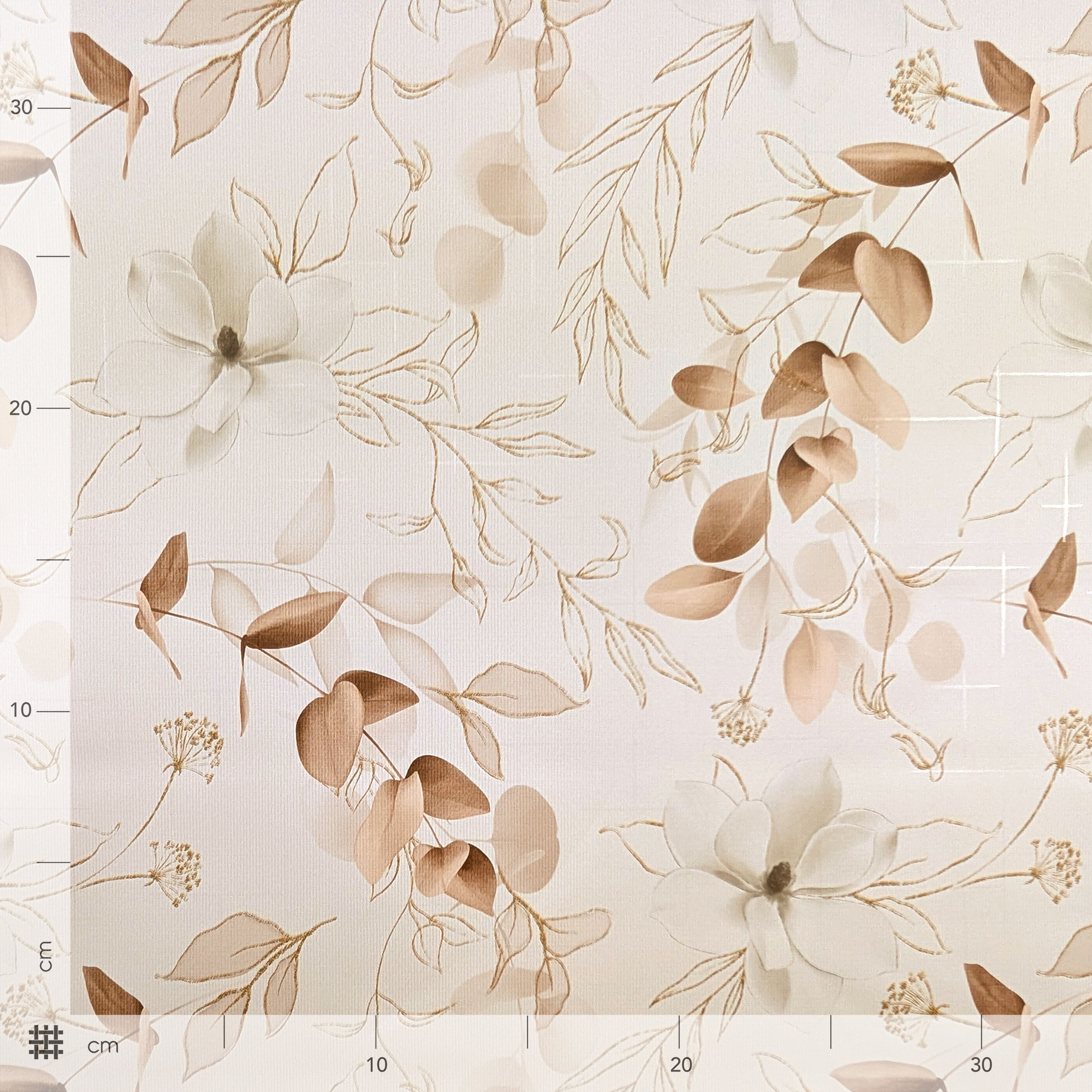 Fabric for Soft Plasticised Tablecloth Branches and Flowers Beige Image