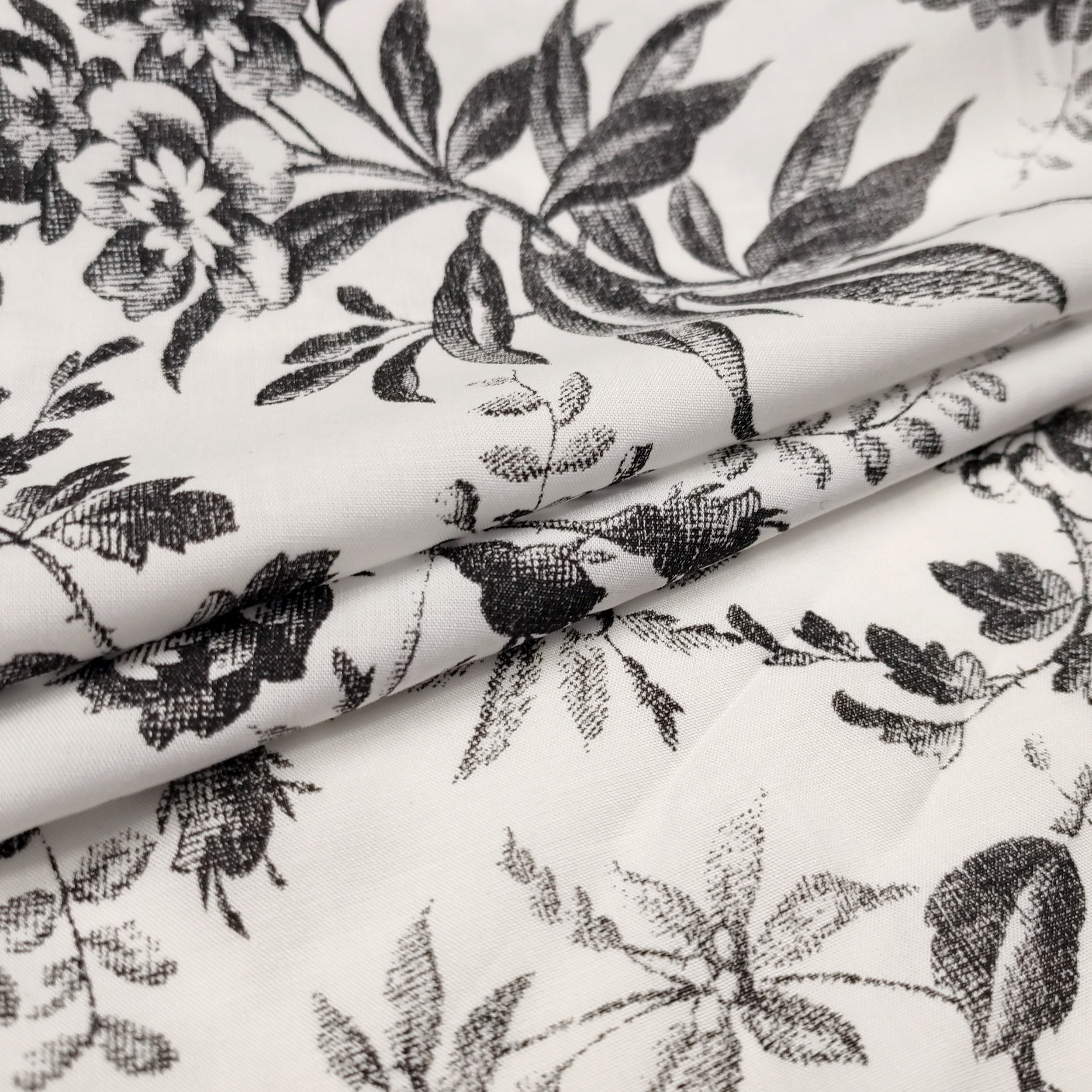 Black and White Floral Print Cotton