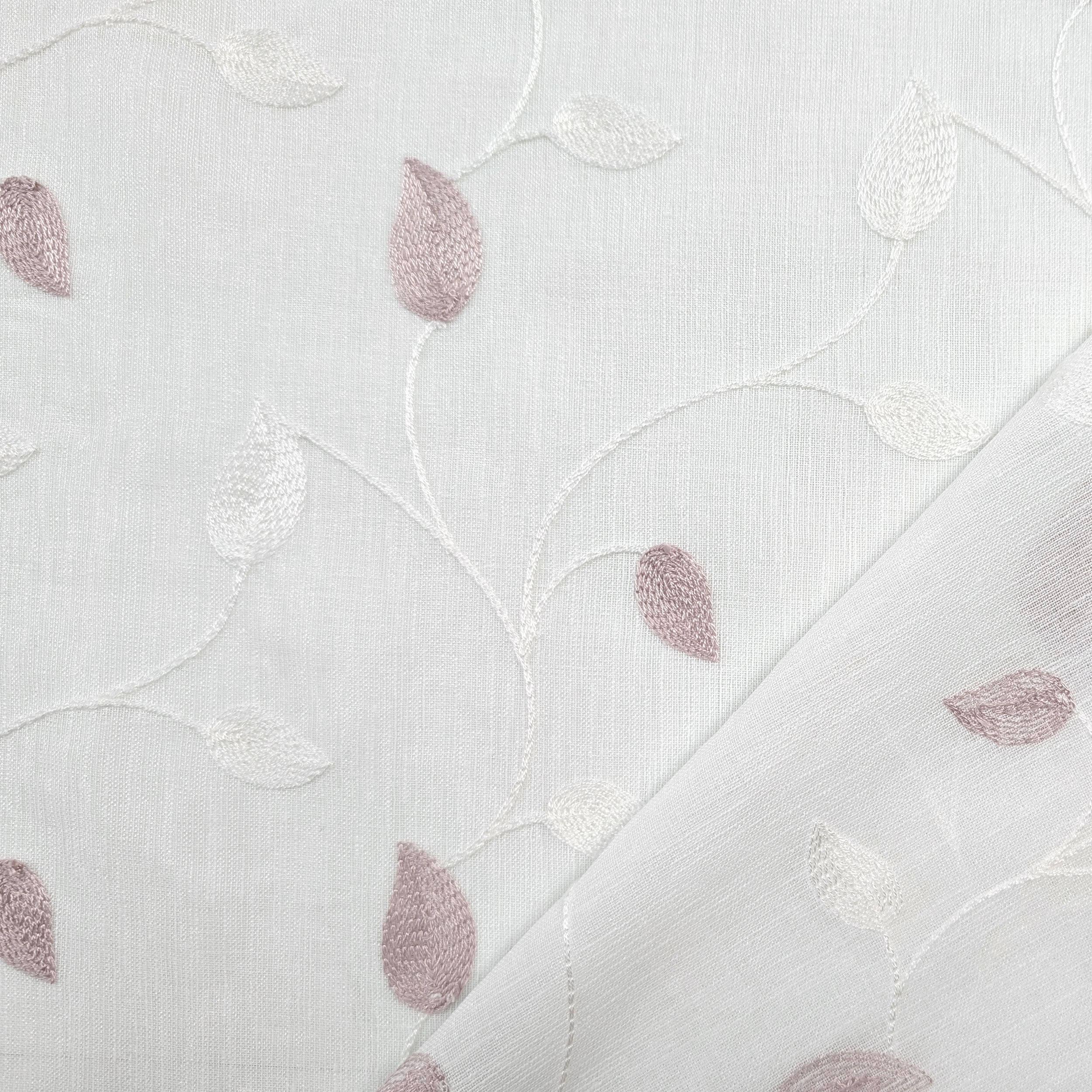 Curtain Fabric Embroidered Leaves Pink Image