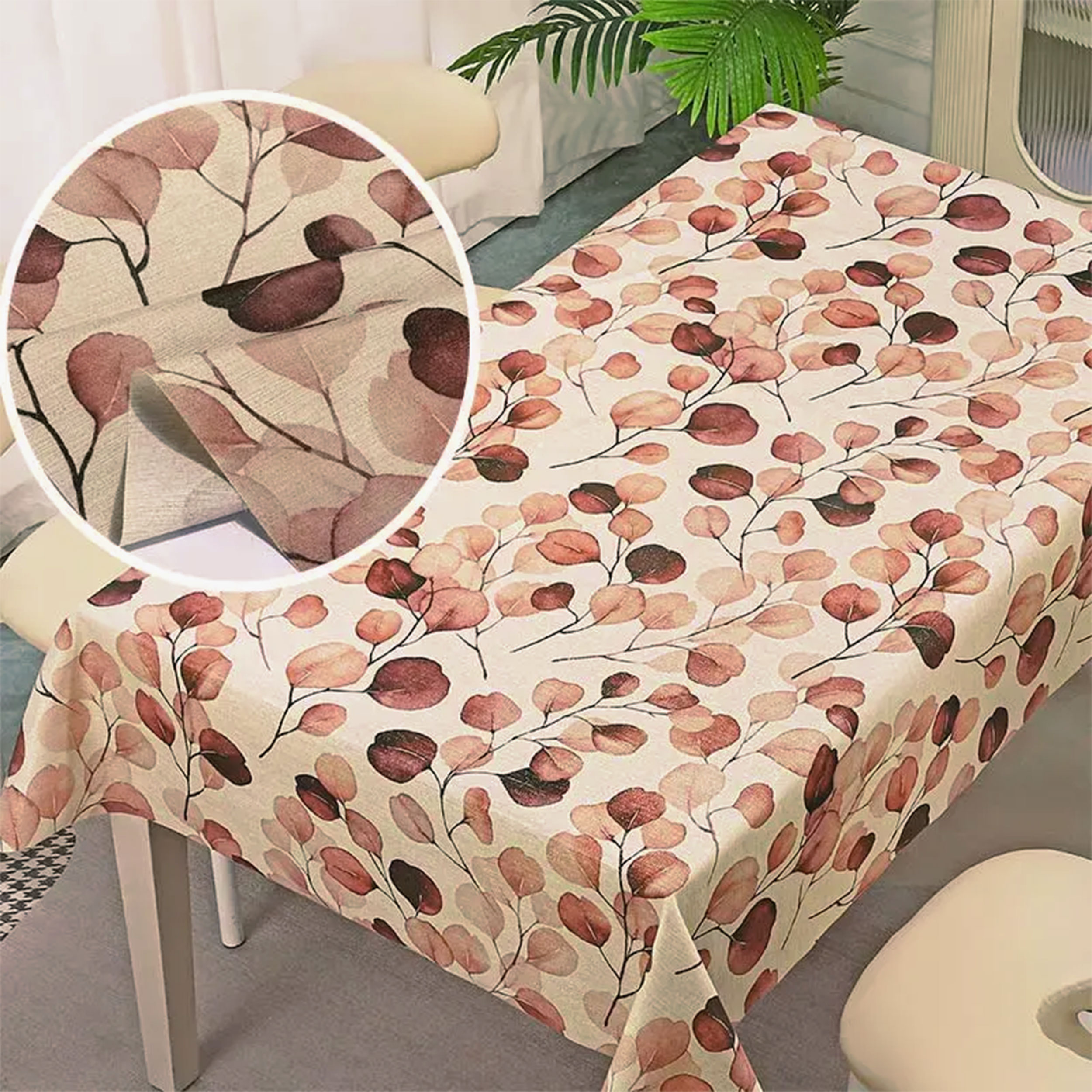 Soft Resin-Coated Lurex Leaf Tablecloth Fabric Image