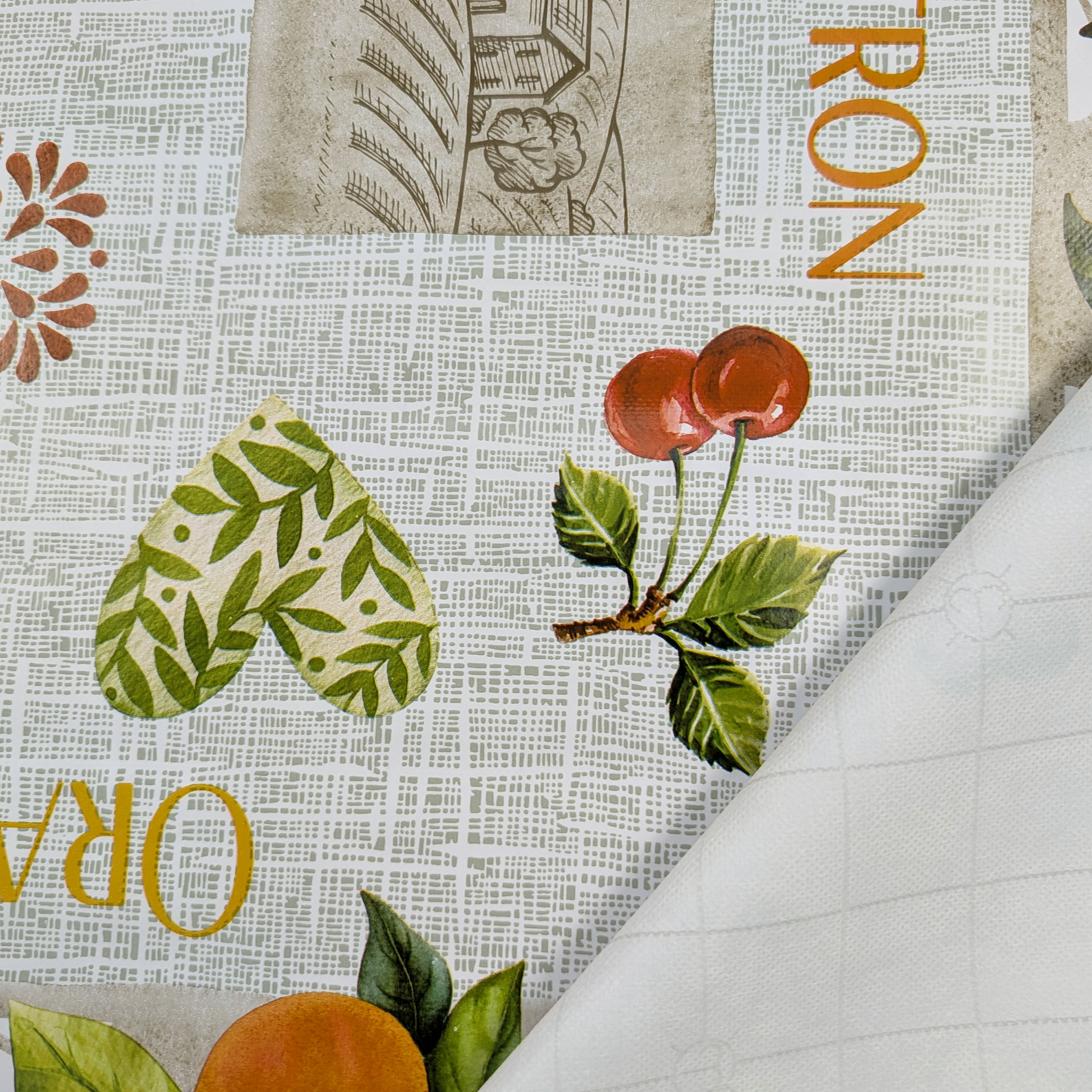 Fabric for Plasticised Tablecloth Fruits and Writings Image