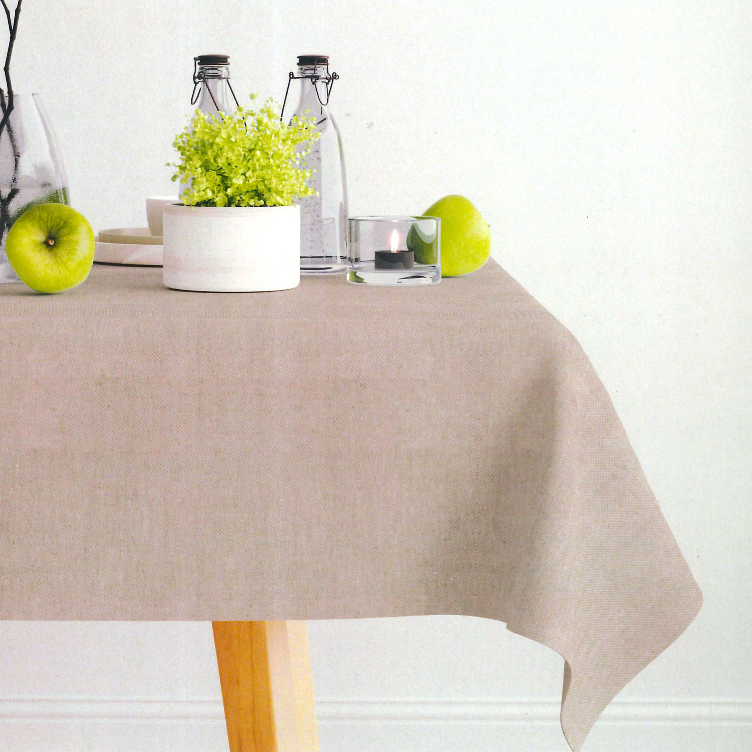 Resin Linen Blend Tablecloth Fabric Stain Resistant Beige Image