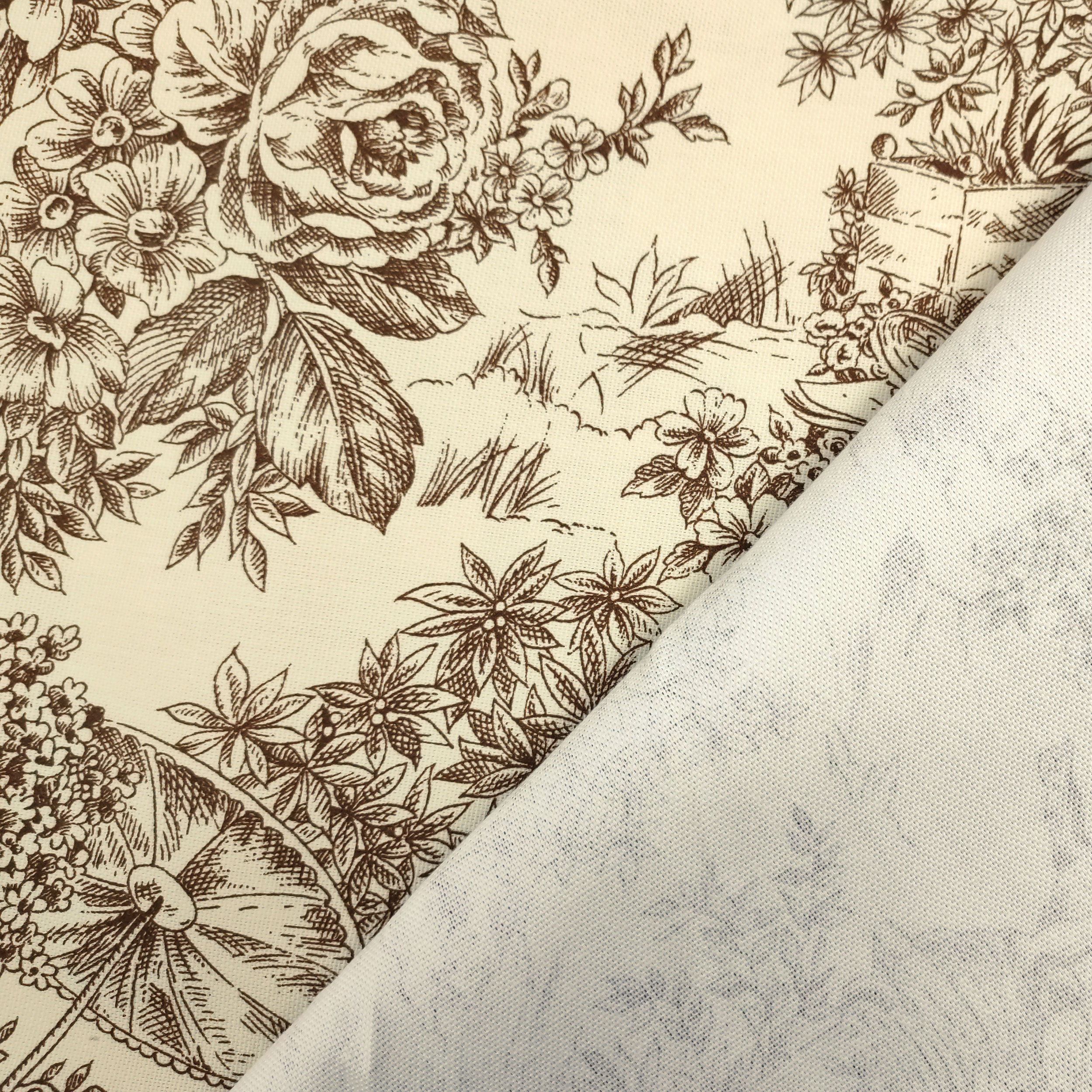 Panama Fabric Toile De Jouy Fond Marron Crème Image