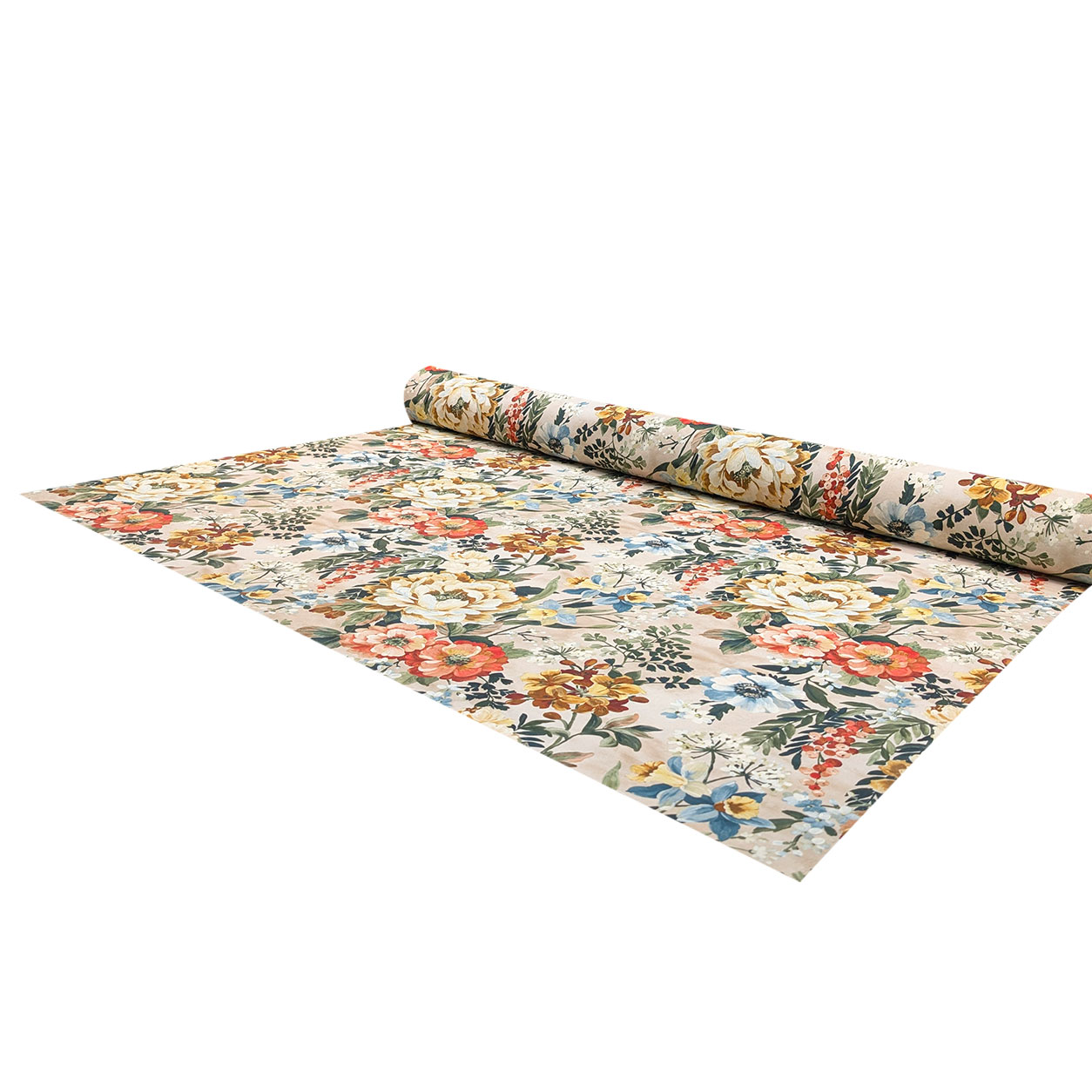 Panama Cotton Flowers Background Beige H 280 cm Image