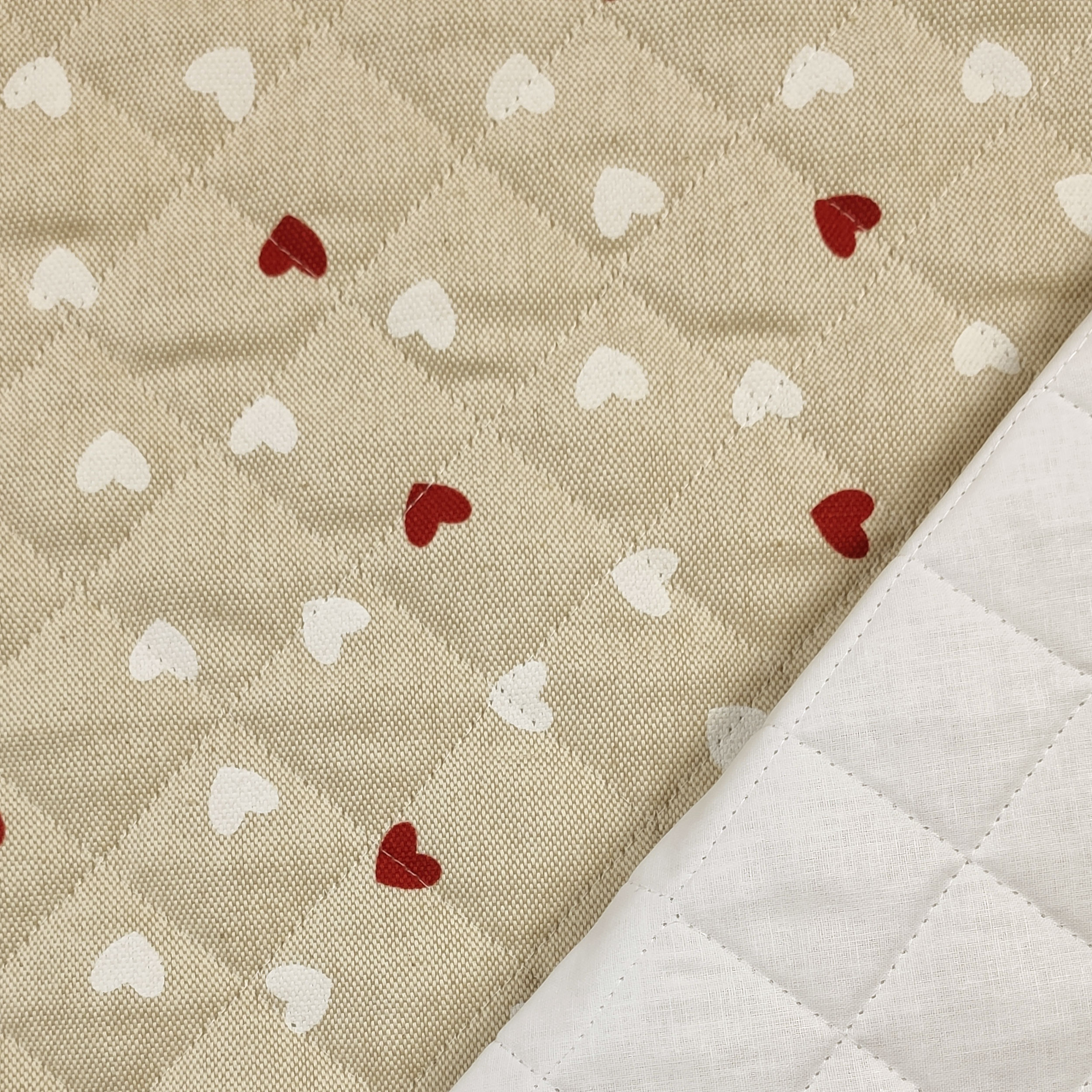 Red and White Heart Quilted Fabric Image