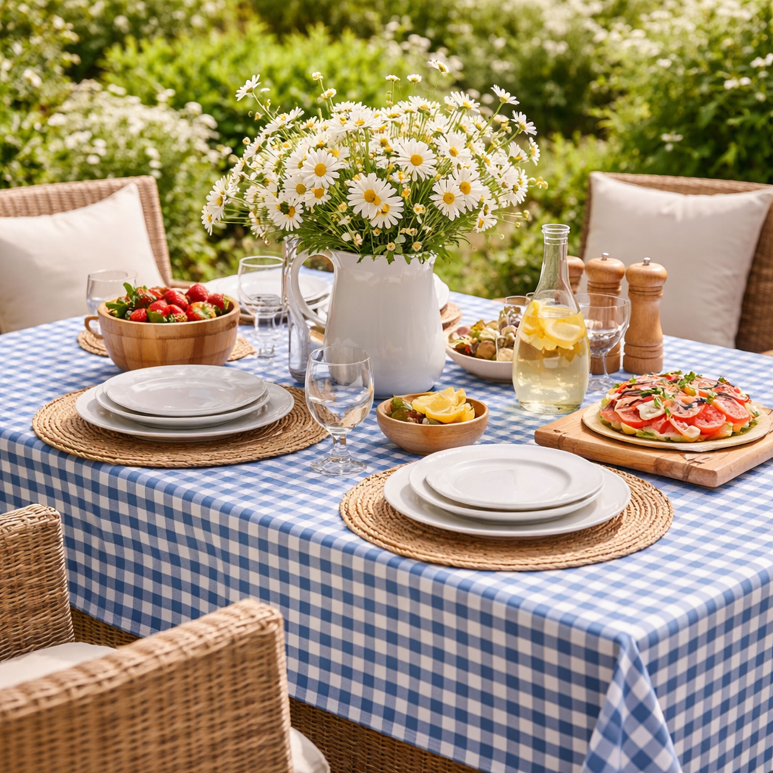Fabric for Resin Tablecloth Blue Checkered Image