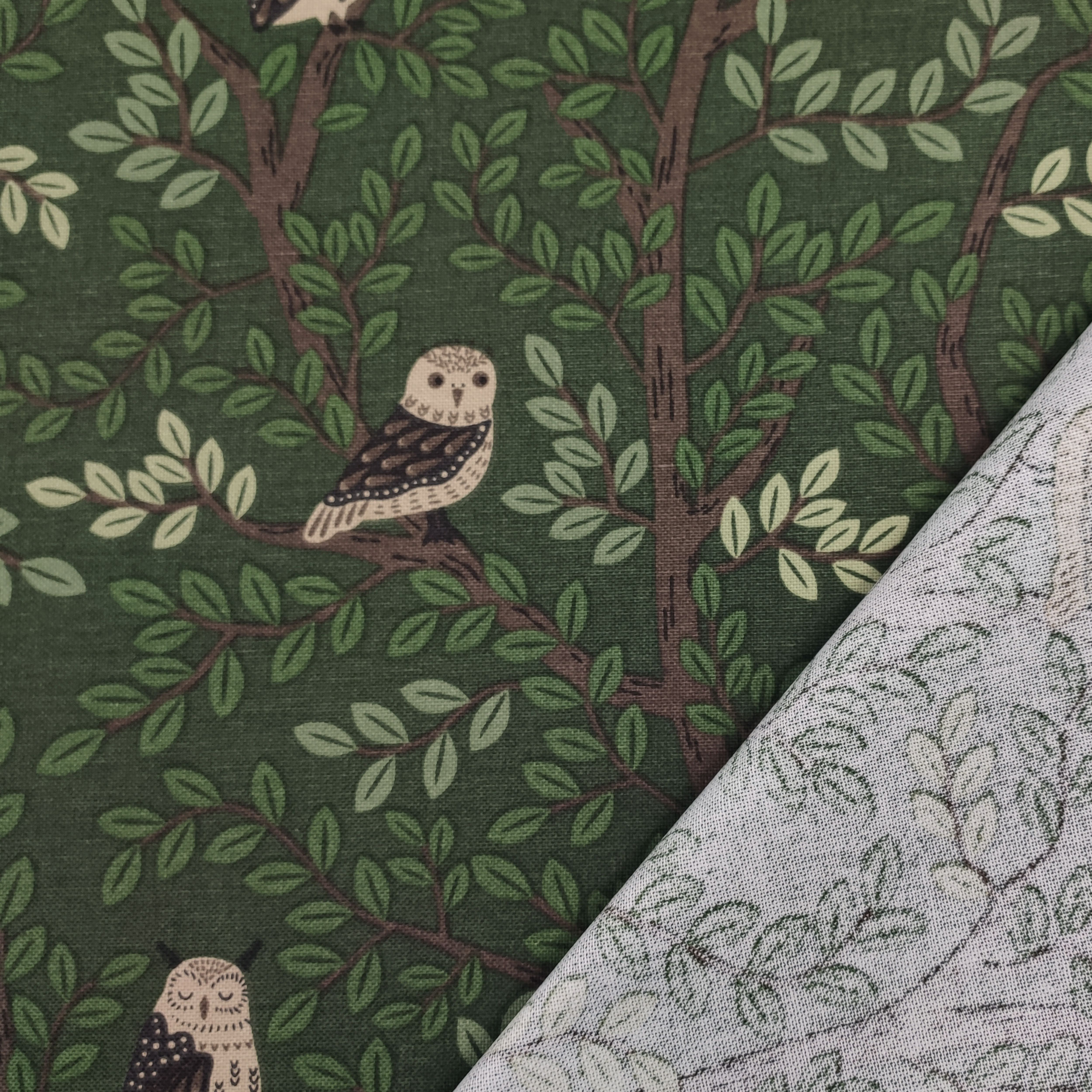 Tissu Panama Motif forêt de hiboux Image