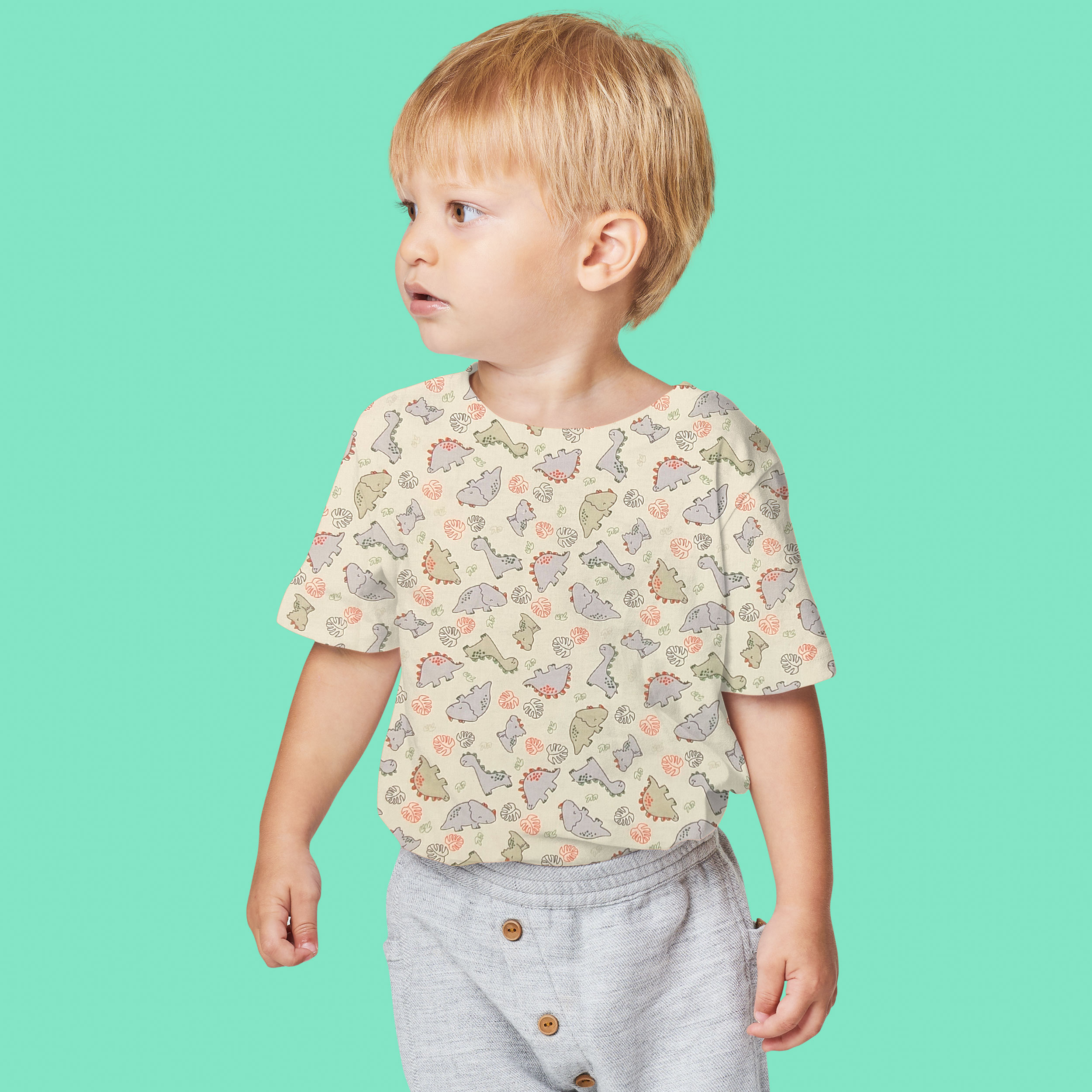 Tissu de coton Dinosaures Fond jaune