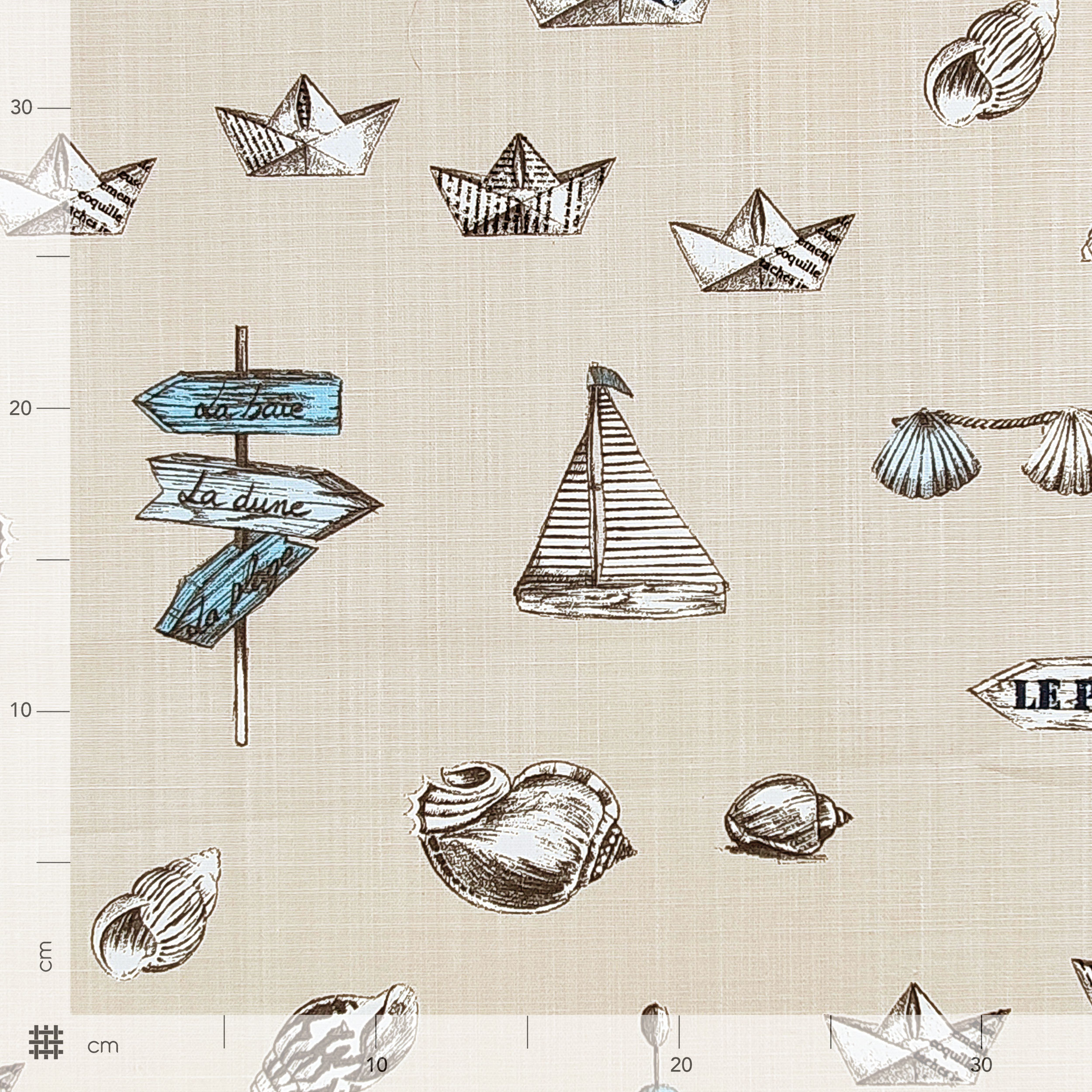 Boote und Muscheln aus Baumwolle und Leinen