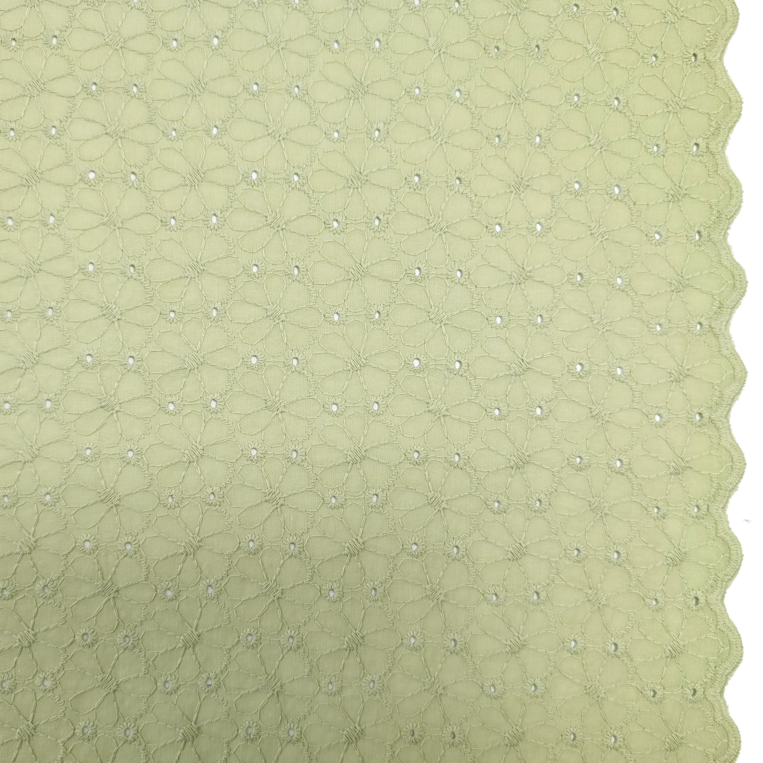 Sangallo Cotton Scalloped Sage Daisies Image