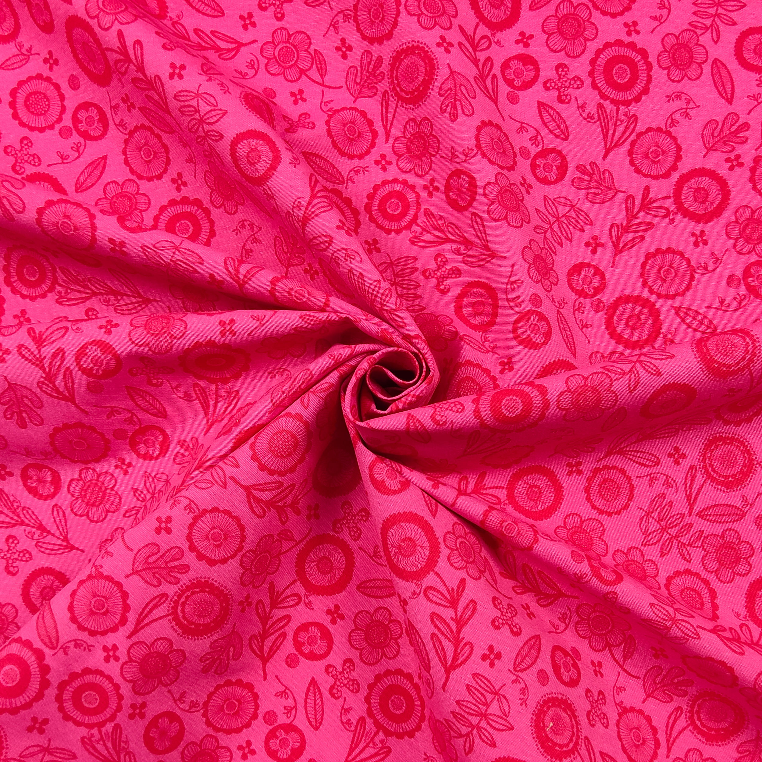 Tejido de algodón con estampado de flores Fuxia