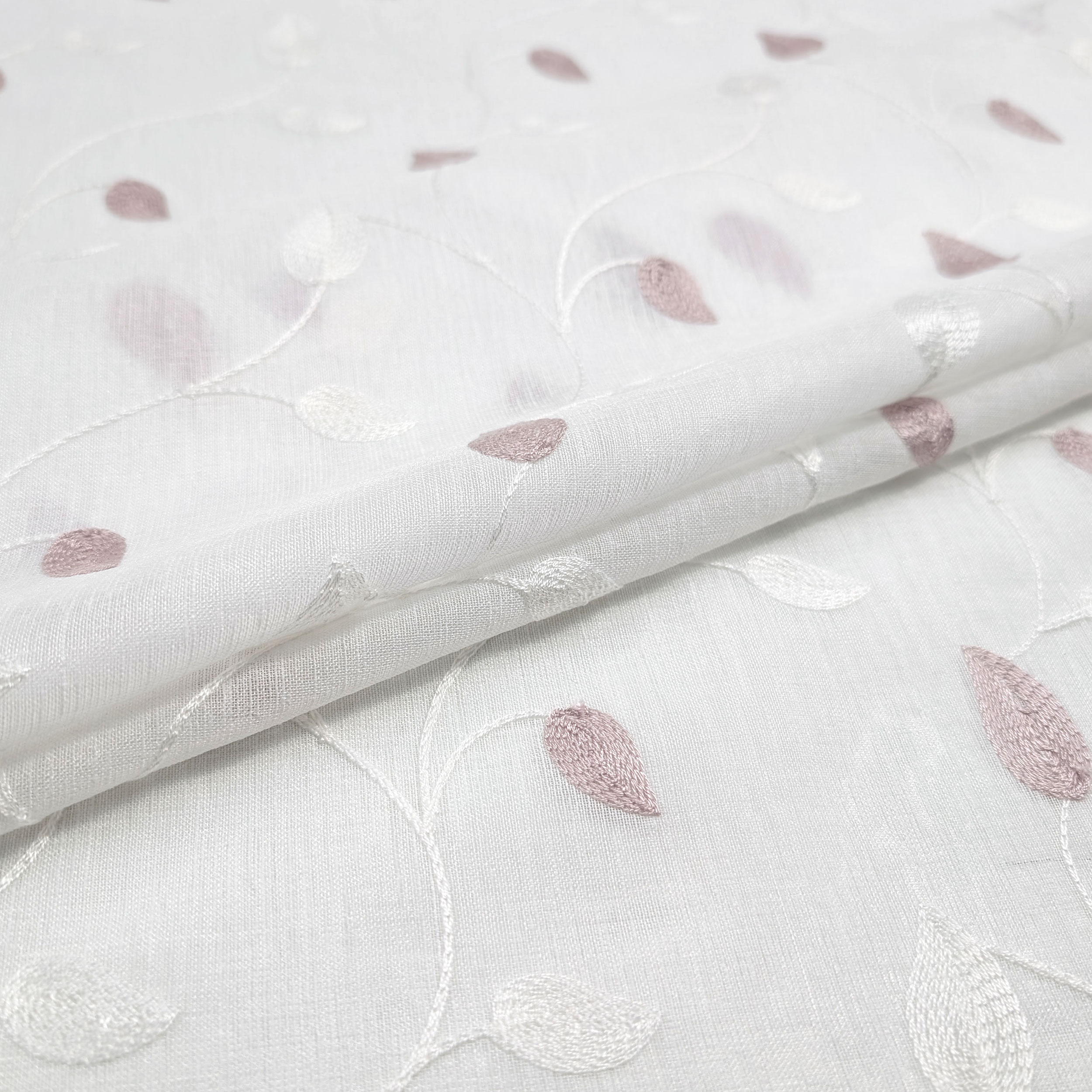 Curtain Fabric Embroidered Leaves Pink Image