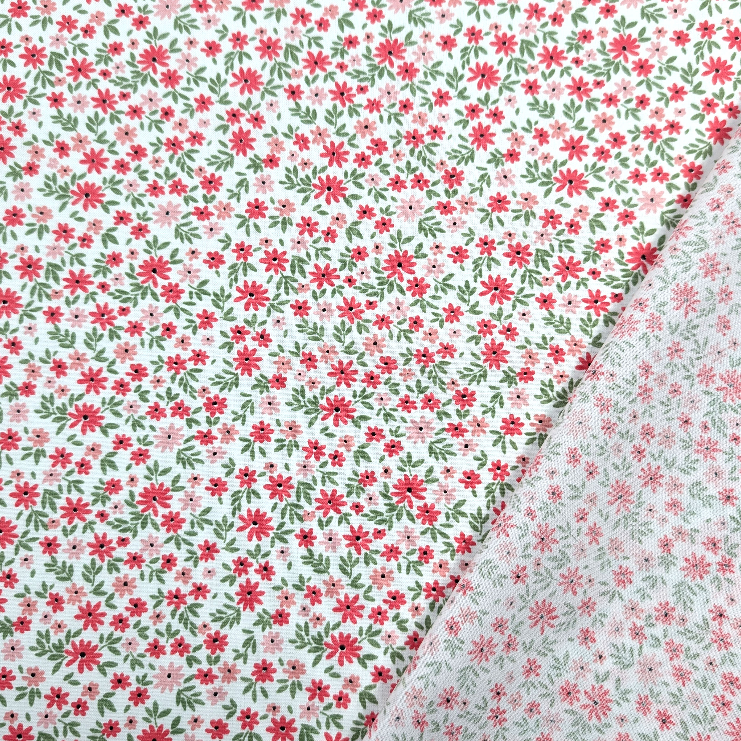 Poplin Cotton Pink and Red Flowers