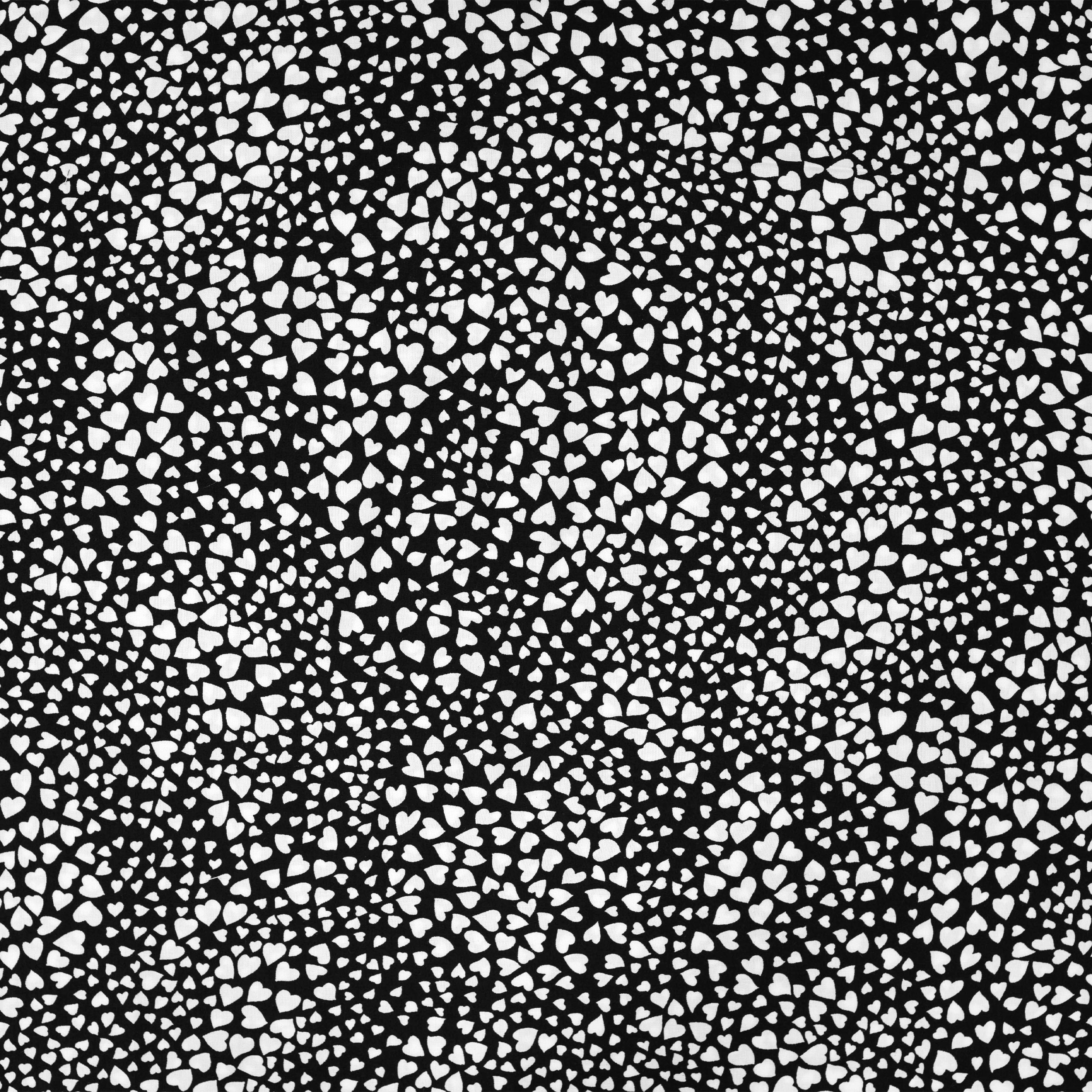 Viscose Poplin White Hearts Black Background Image
