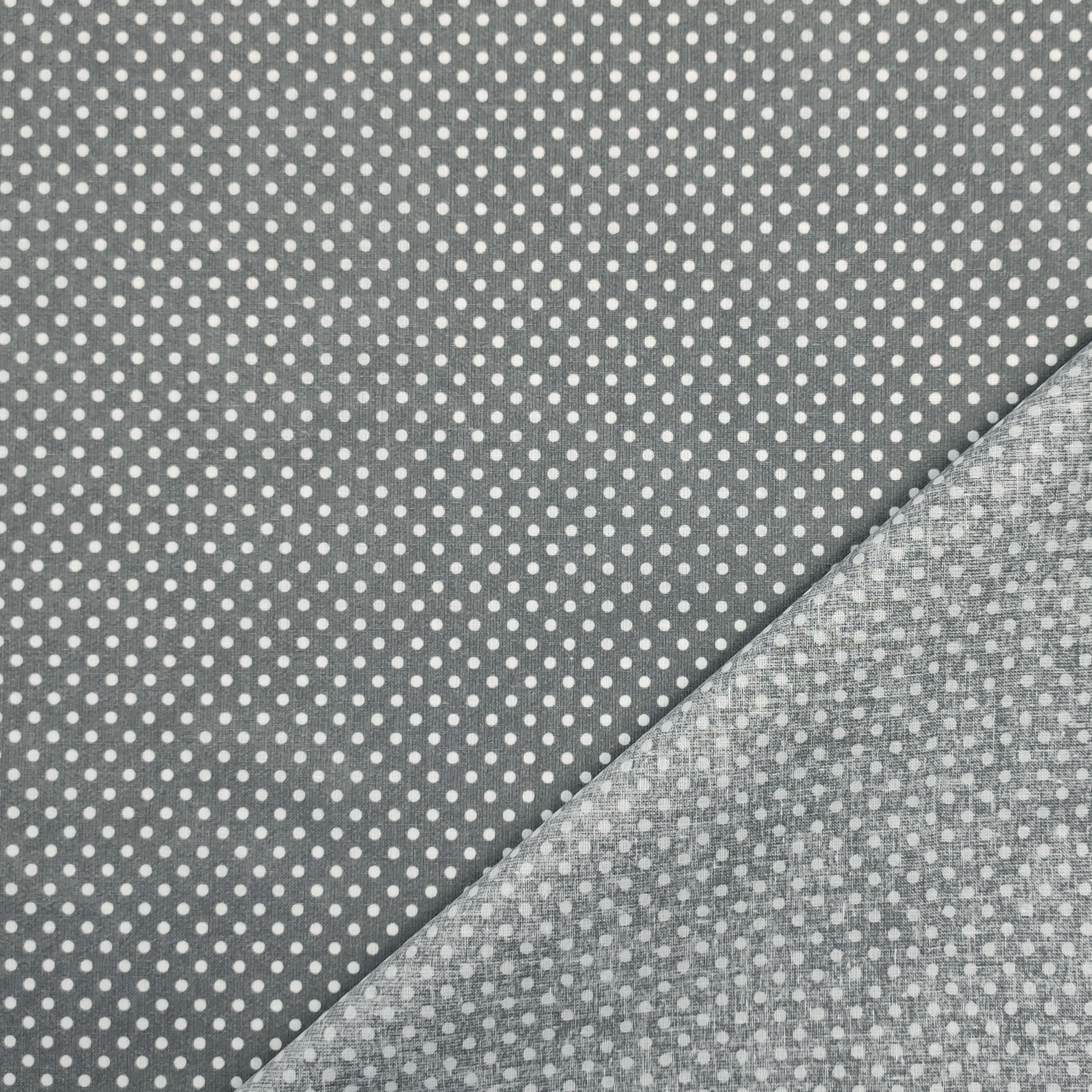 Baumwollstoff Grau Weiß Polka Dot