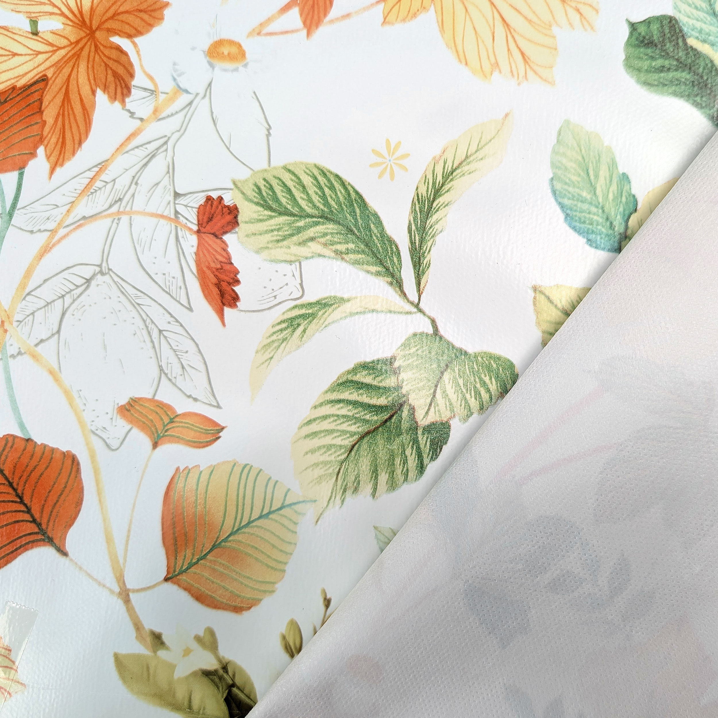 Fabric for Plastic-coated Tablecloth Lemons and Leaves Image