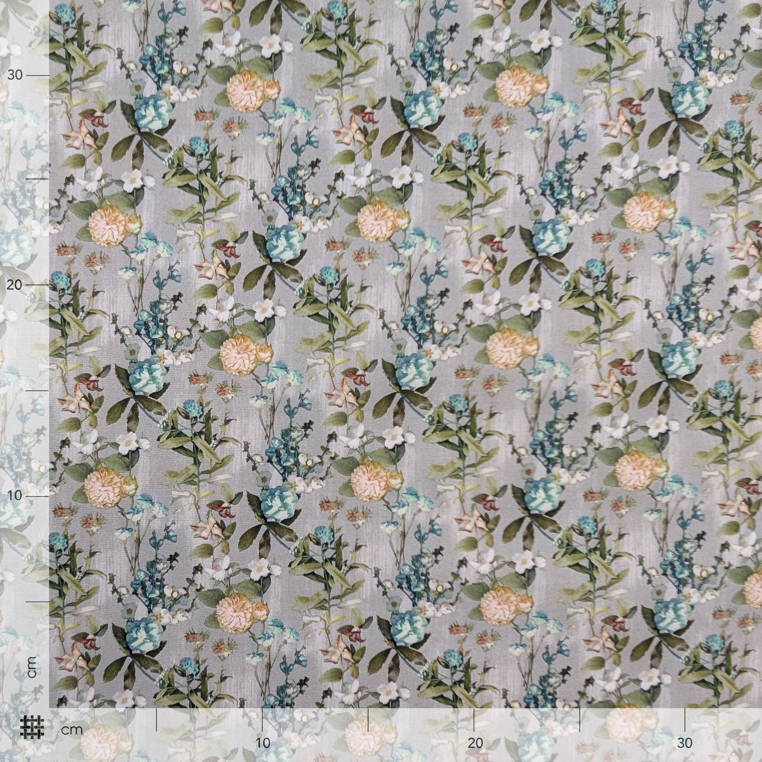 Poplin Cotton Floral Petrol and Yellow Flowers Image