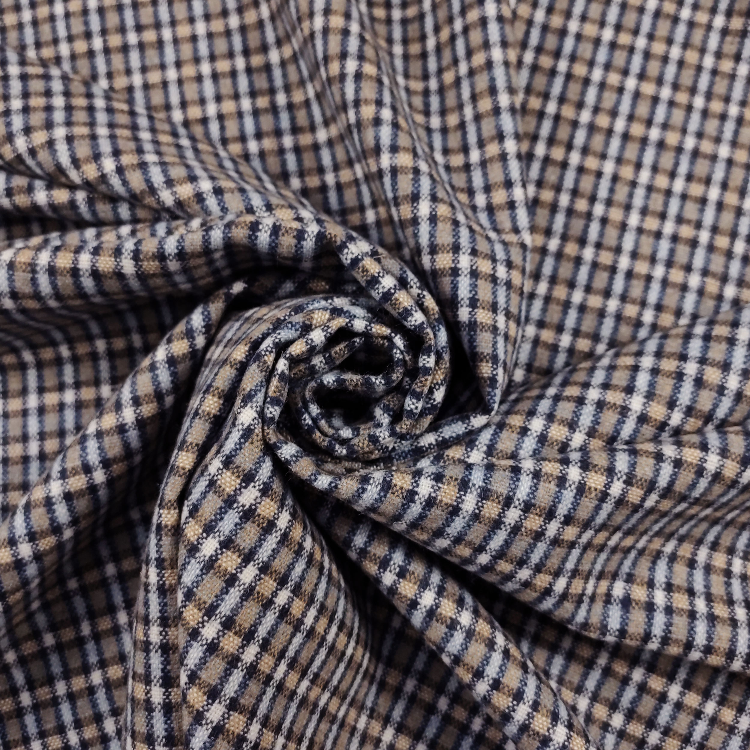 Tissu à carreaux bleu et beige en laine mélangée