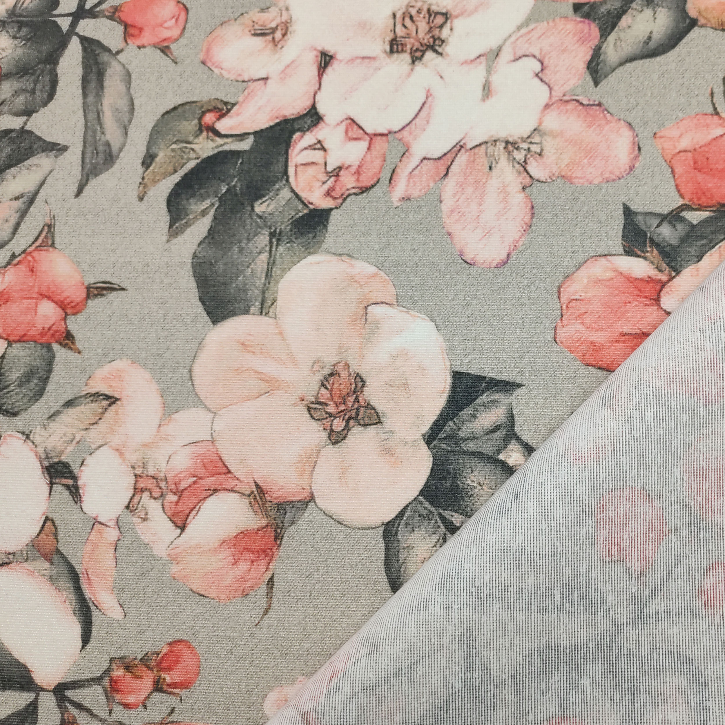 Nappe en résine Tissu Fleurs de pêche Fond gris Image