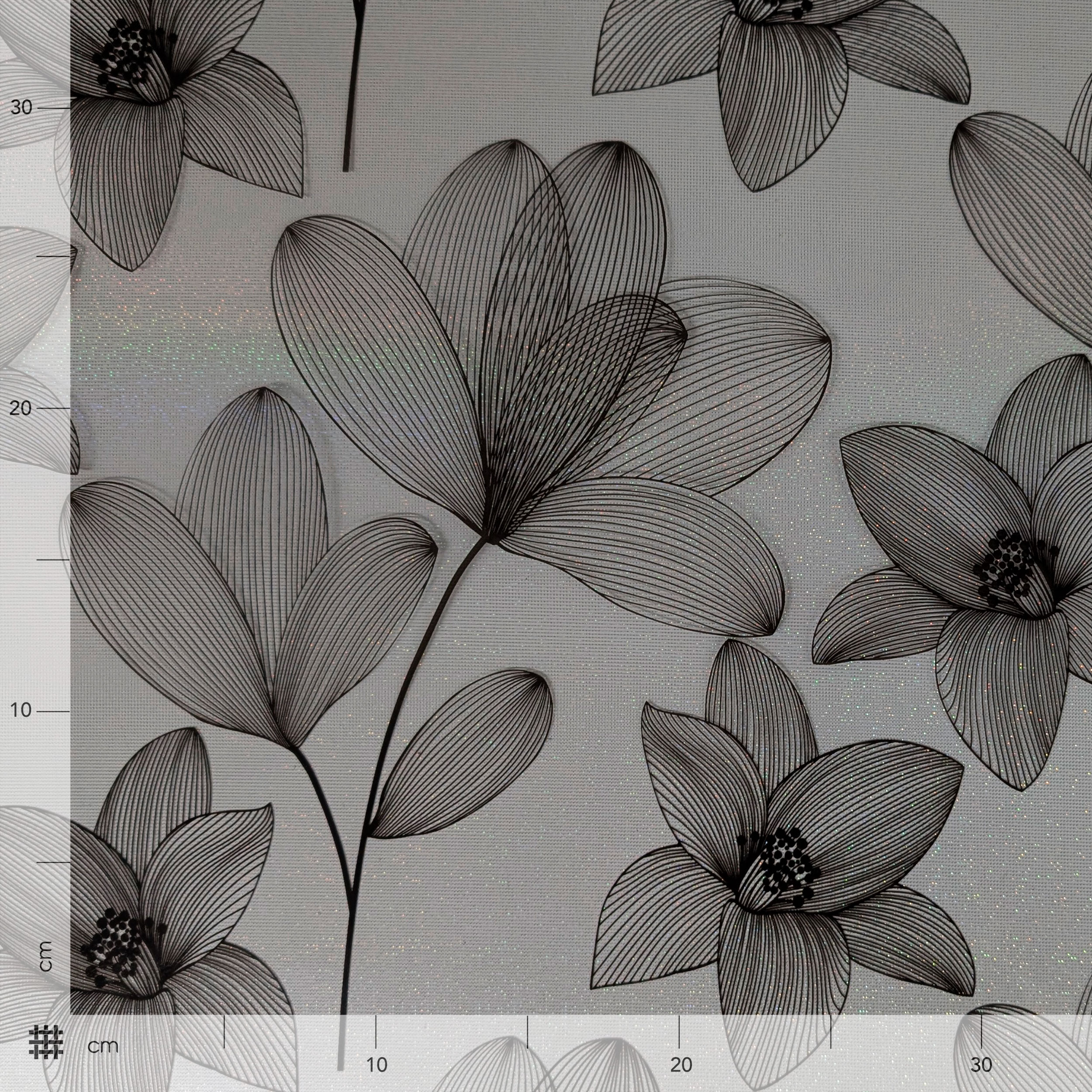 Smoked Black Plasticised Flower Outline Table Cover with Glitter Image