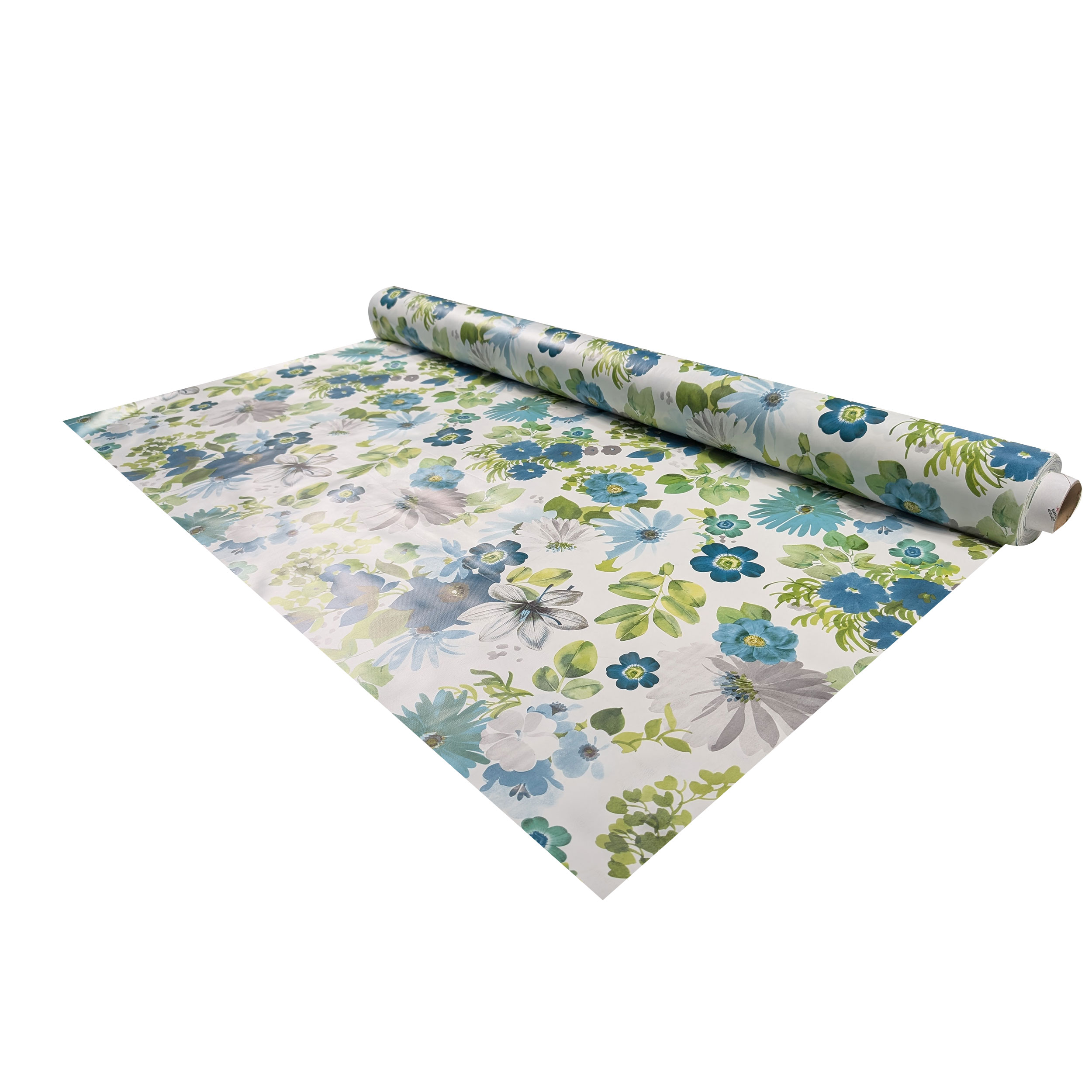 Fabric for Plasticised Tablecloth Cold Tone Flowers Image