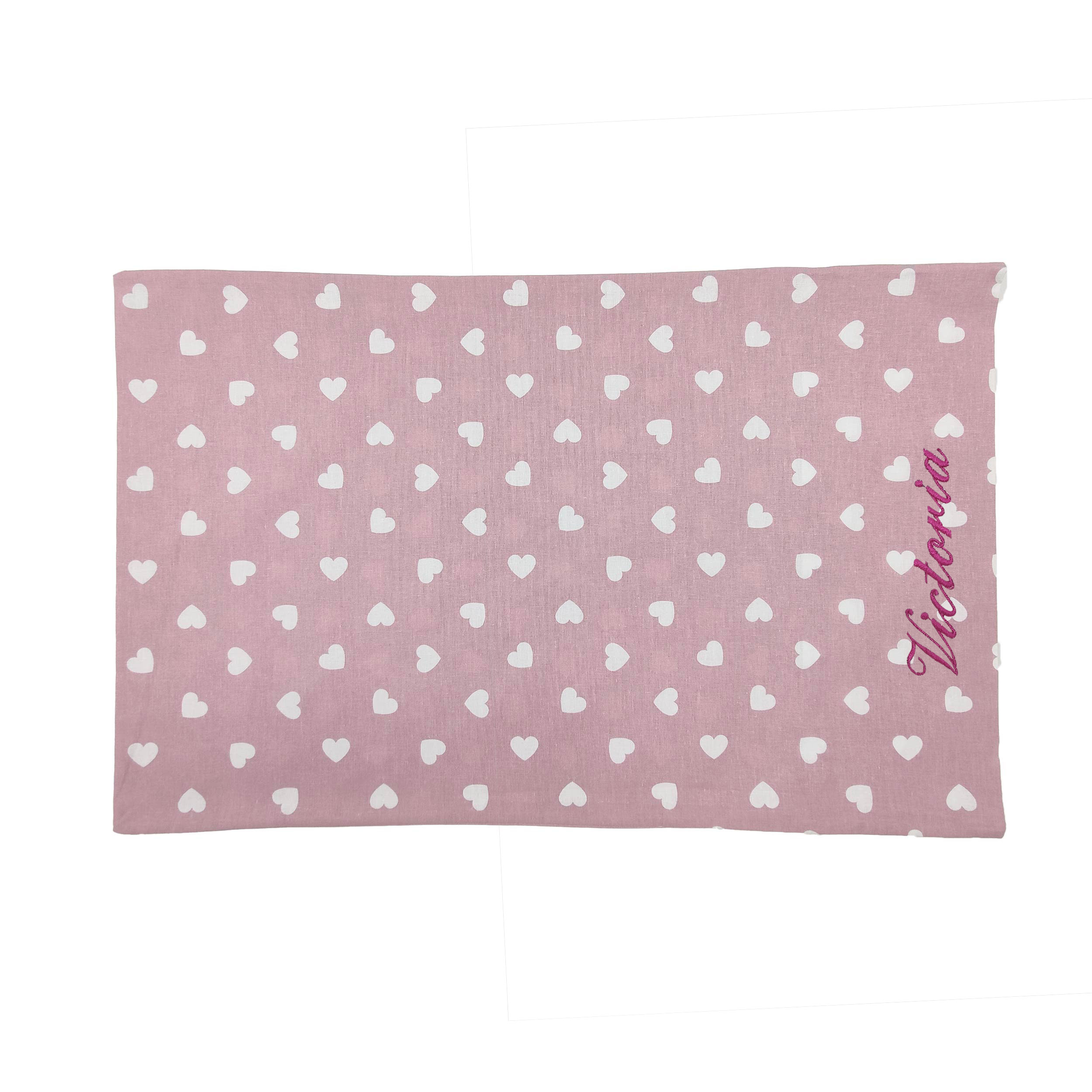White Hearts Pillowcase with Antique Pink Background Image