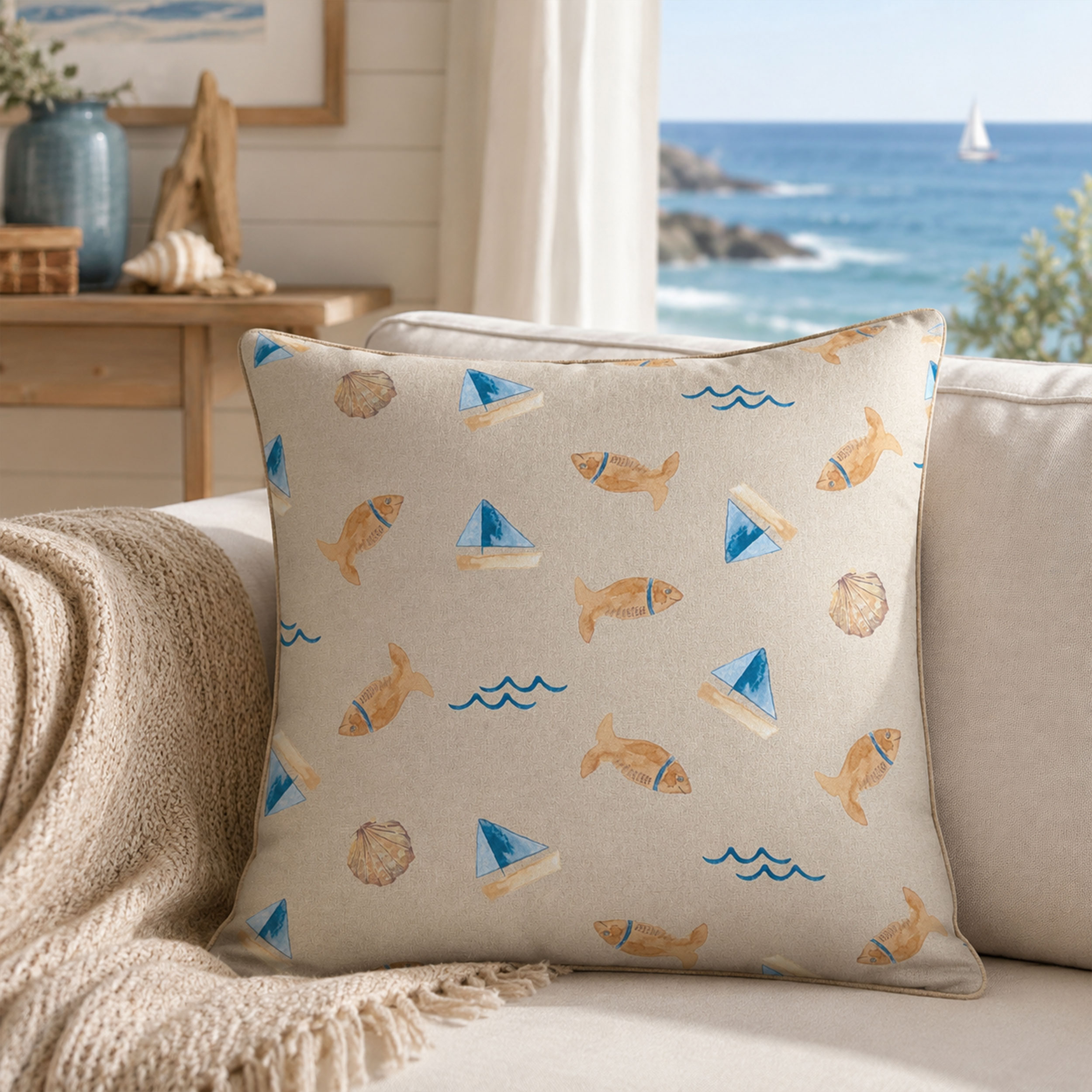 Poplin Cotton Fish and Boats Image