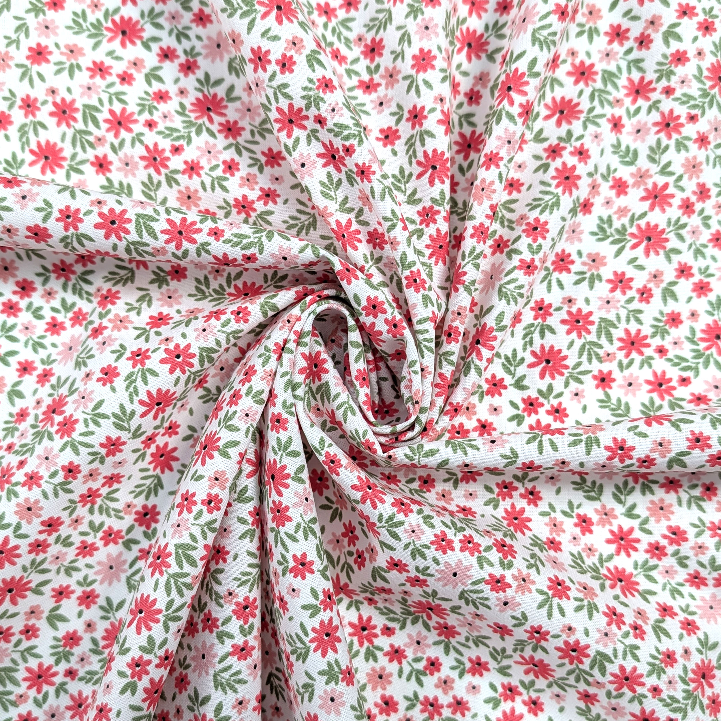 Poplin Cotton Pink and Red Flowers