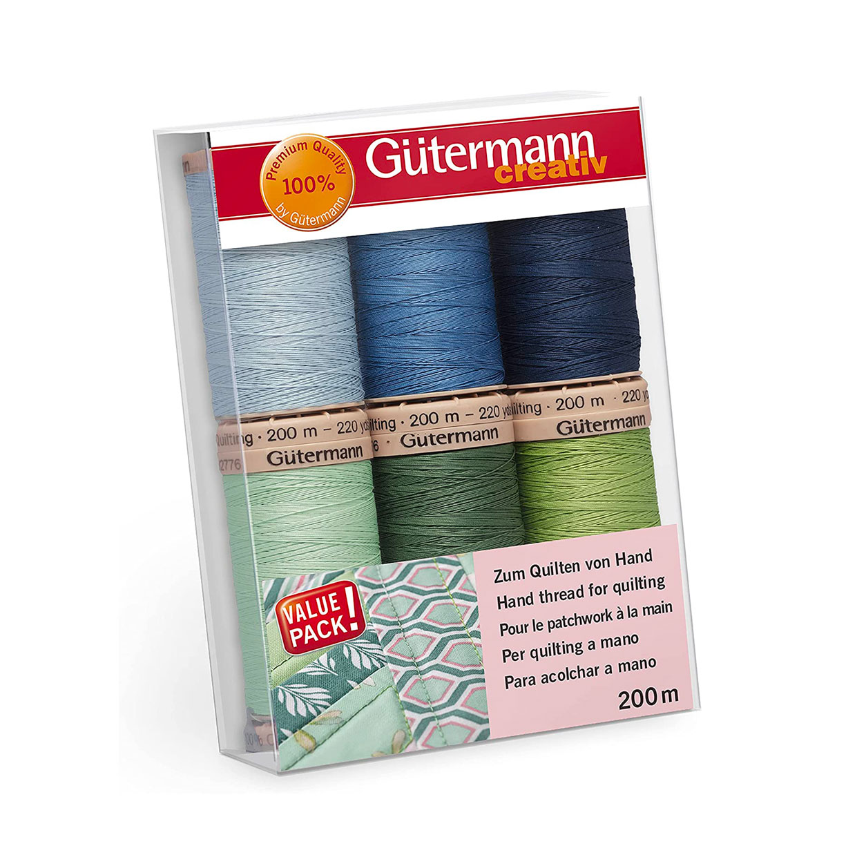 Gutermann Hilo de Acolchar a Mano 6 Bobinas Tonos Fríos