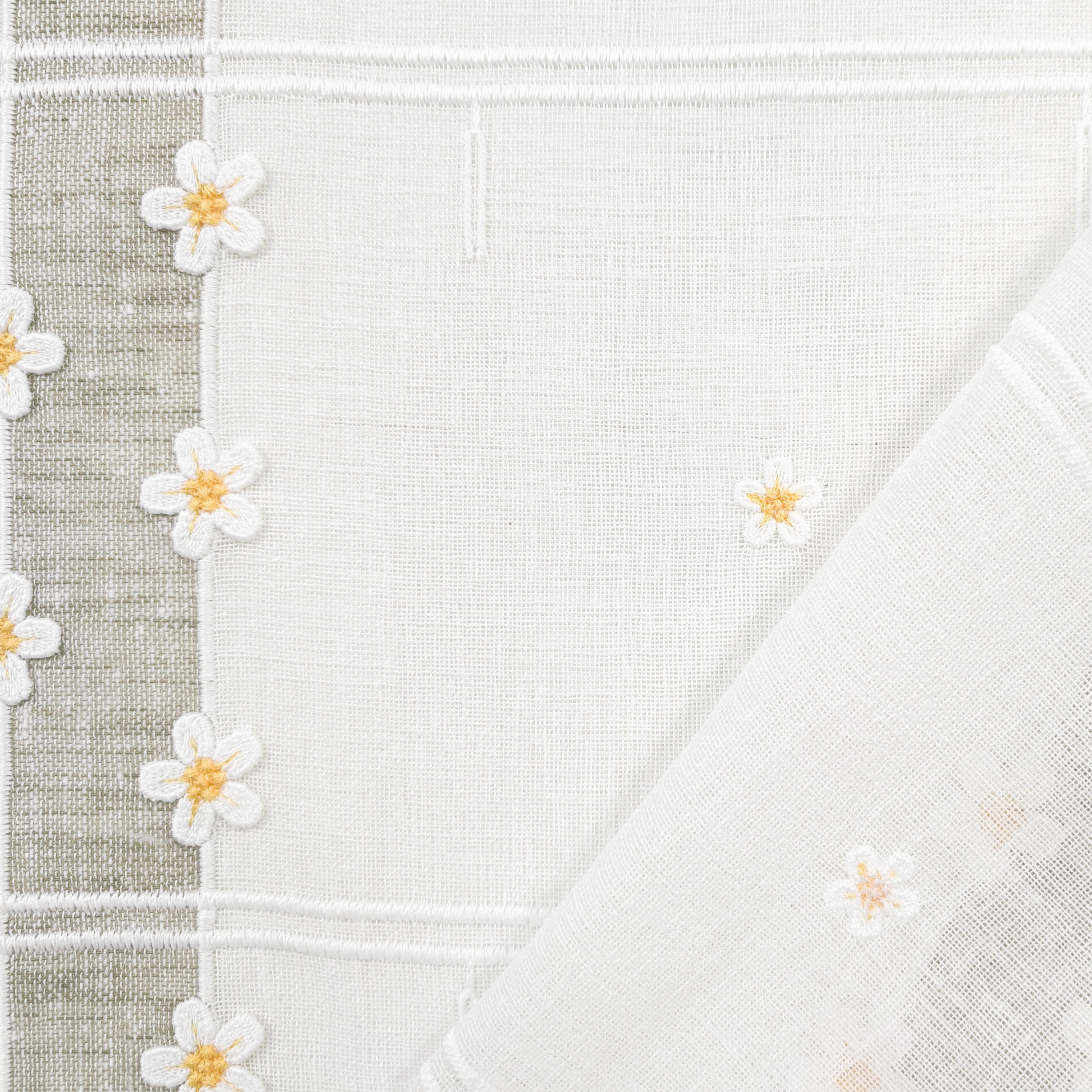 Modular Curtain Fabric with Embroidered Daisies Image