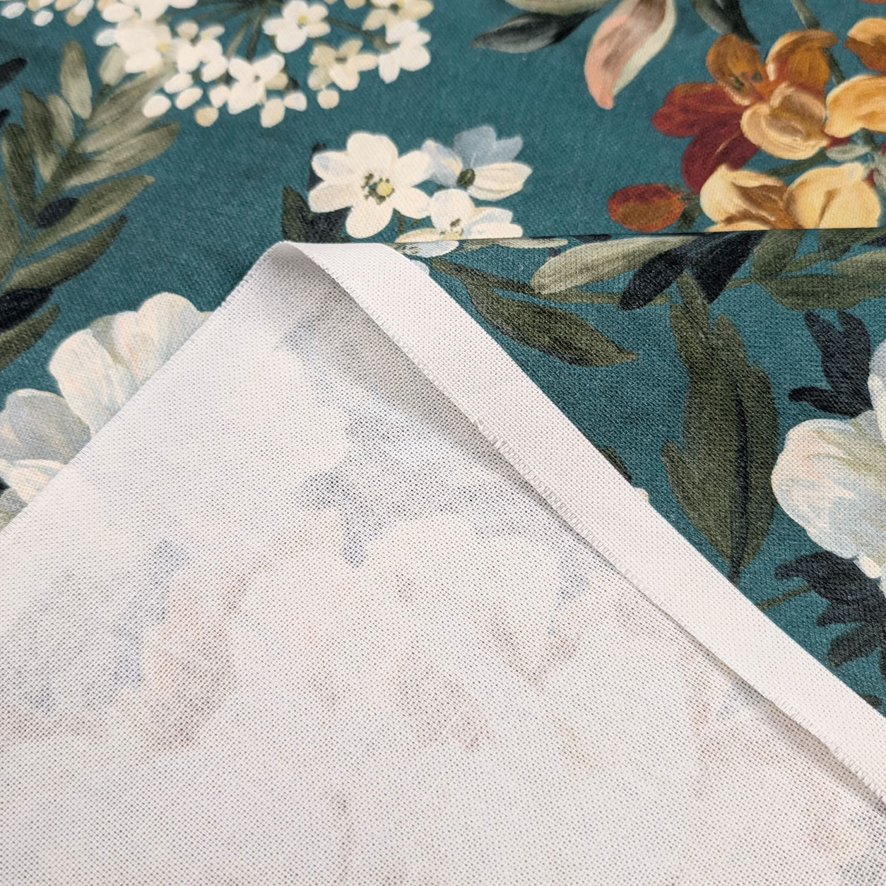 Panama Cotton Flowers Background Petroleum H 280 cm Image