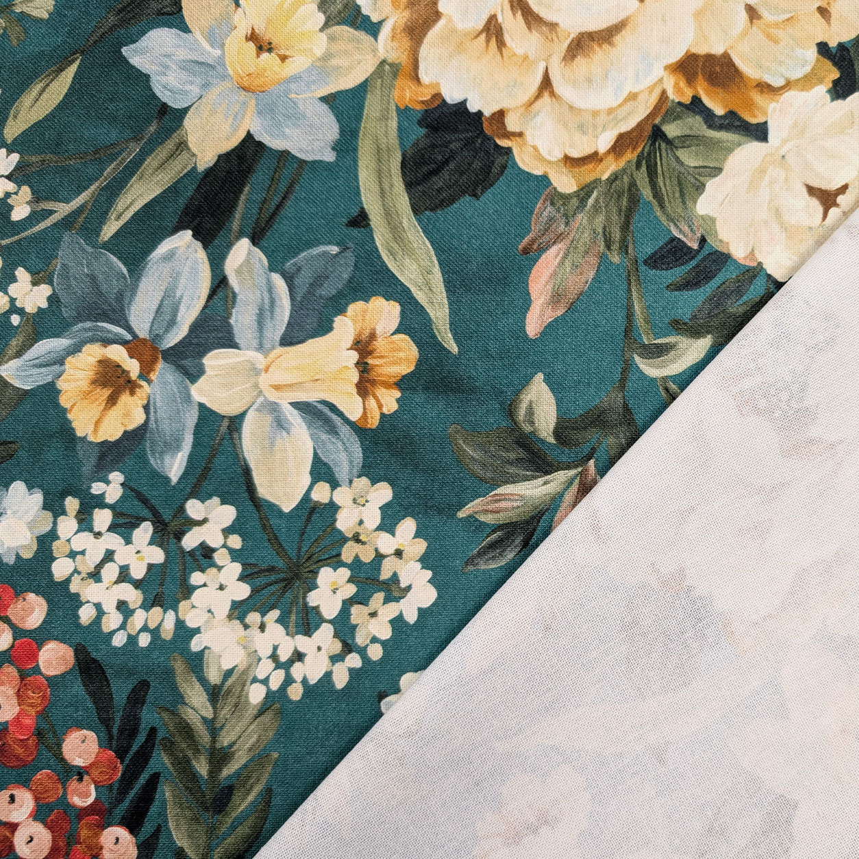 Panama Cotton Flowers Background Petroleum H 280 cm Image