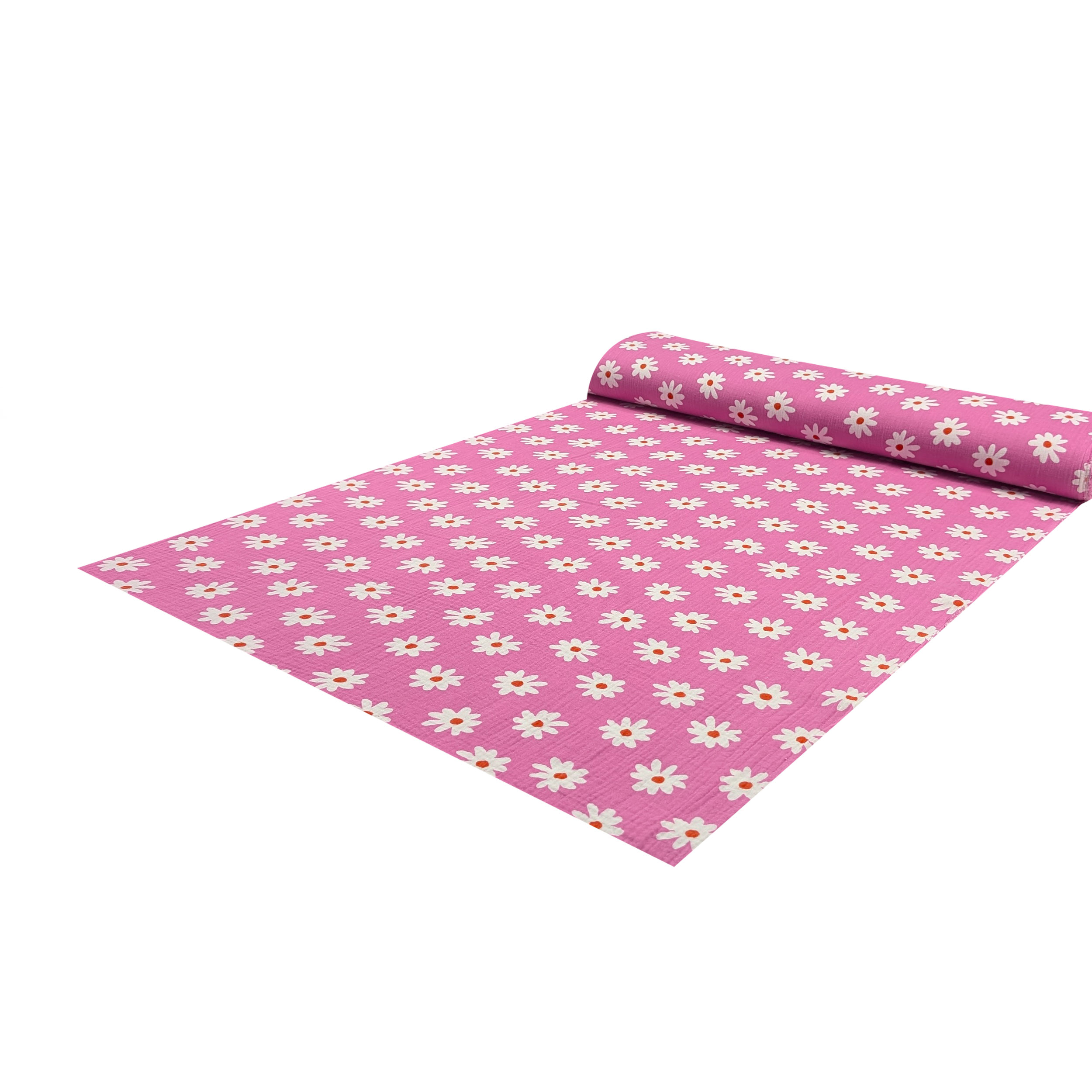 Muslin Cotton Daisies Fuxia Background Image