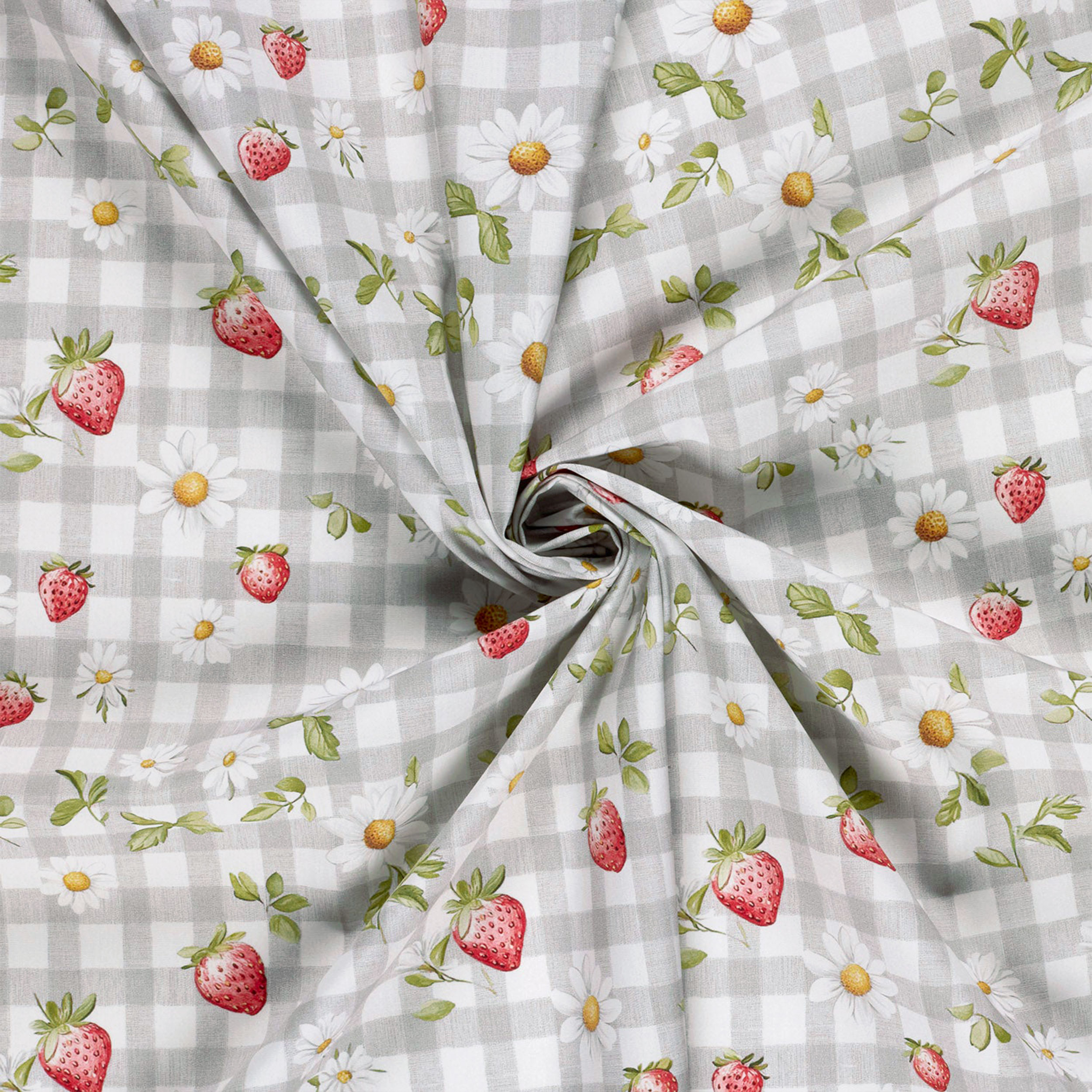 Grey and Strawberry Check Cotton Poplin Image