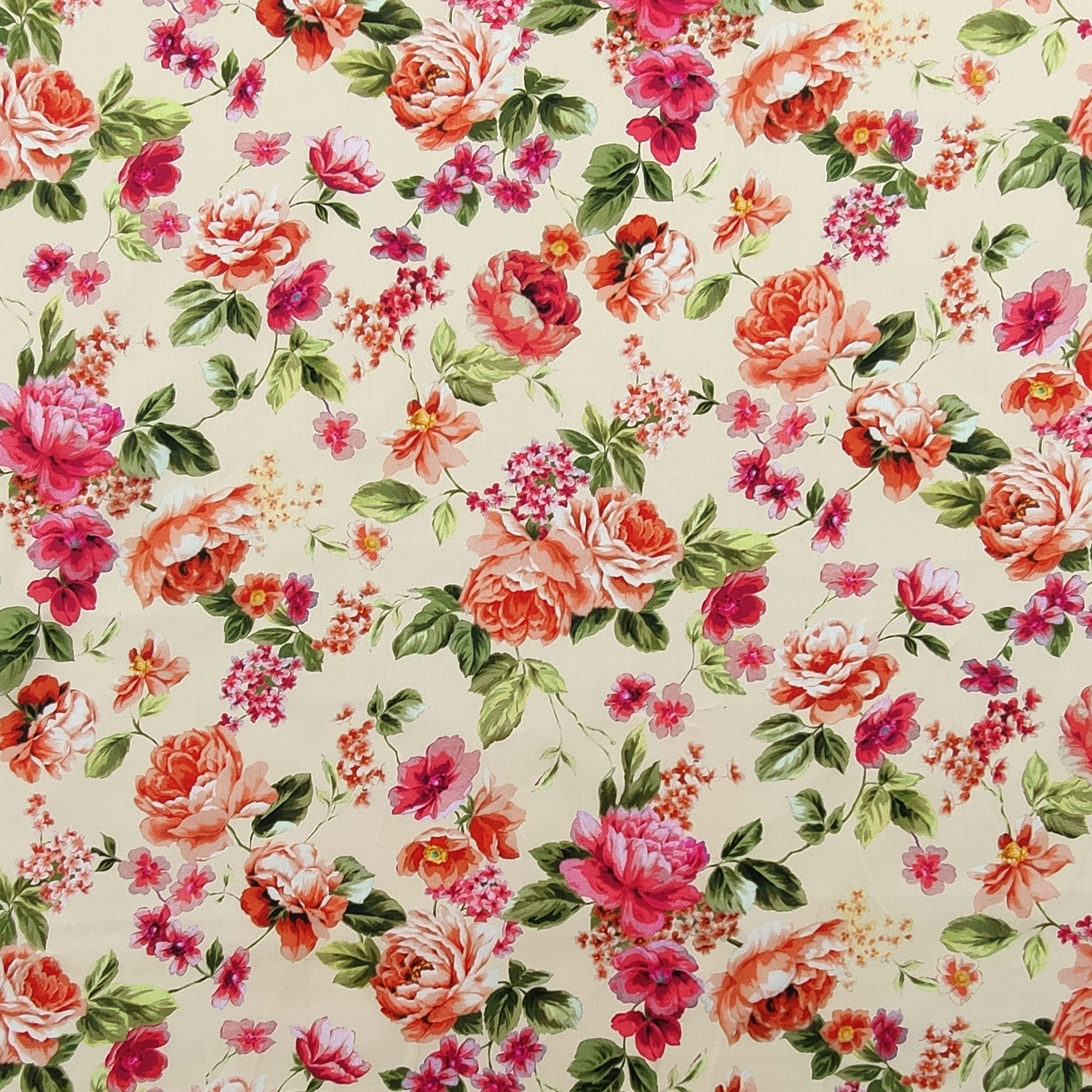 Coton Rasatello Fond écru avec fleurs Image