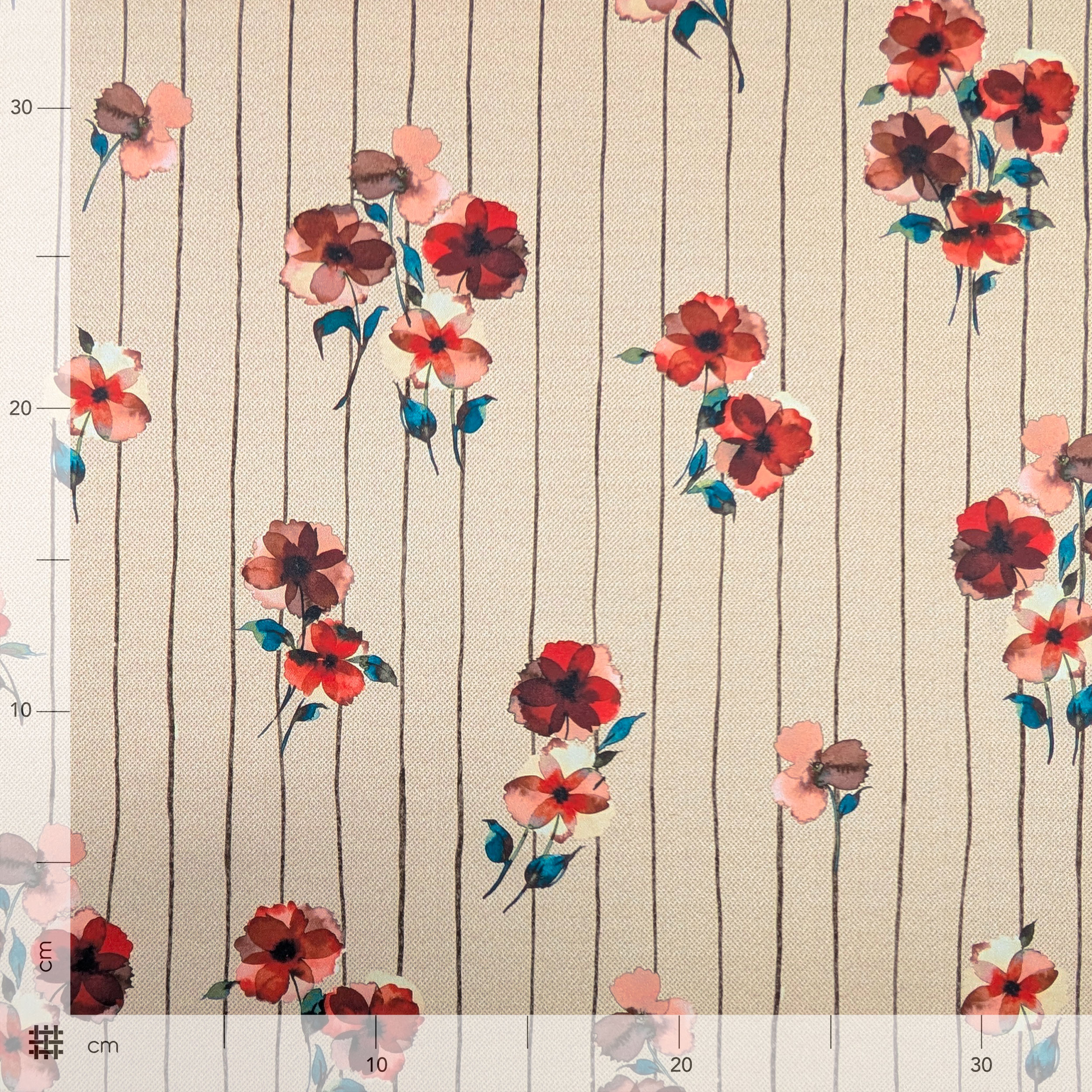 Satin Set High Fashion Red Flowers and Stripes Image