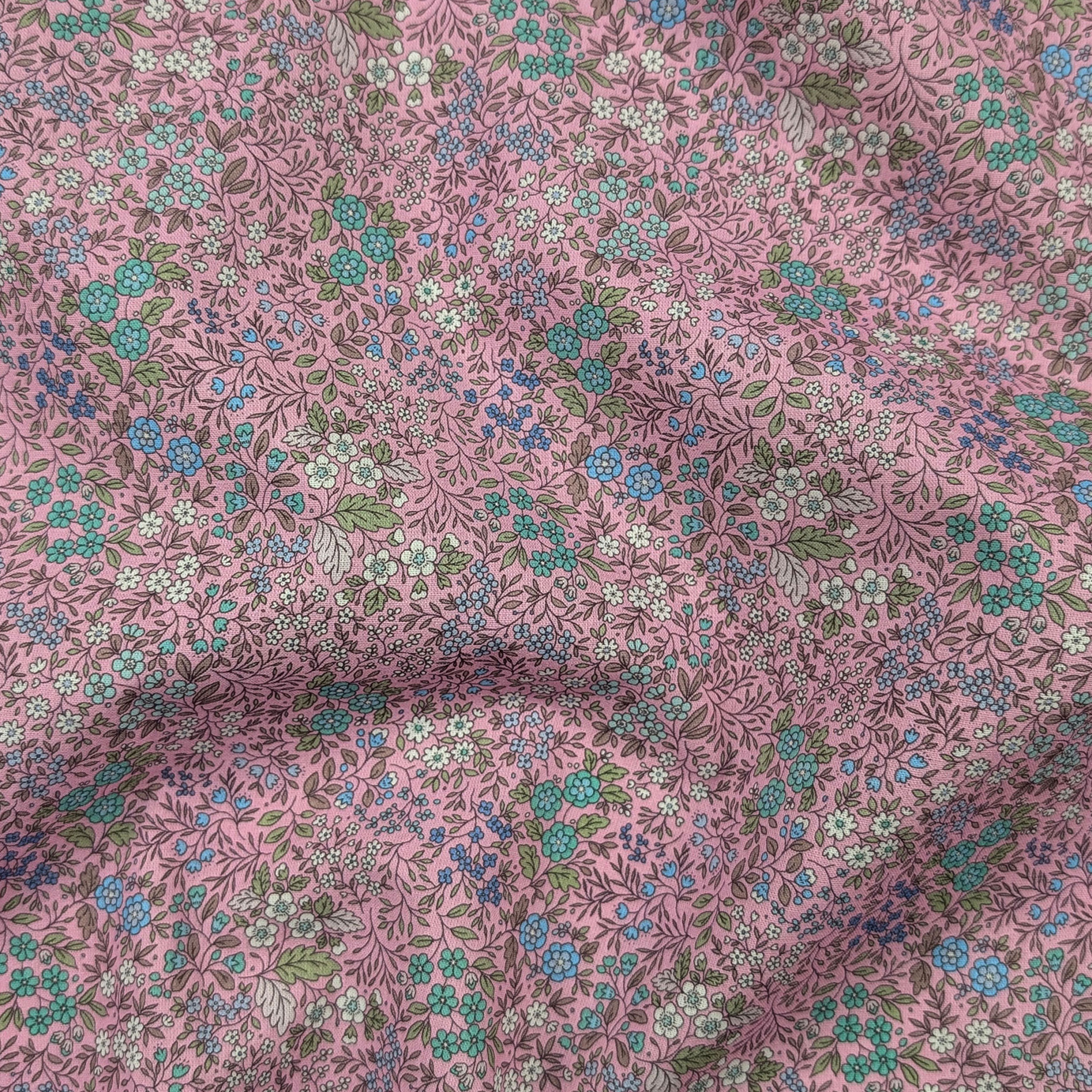 Blue and Green Floral Percale Cotton Image