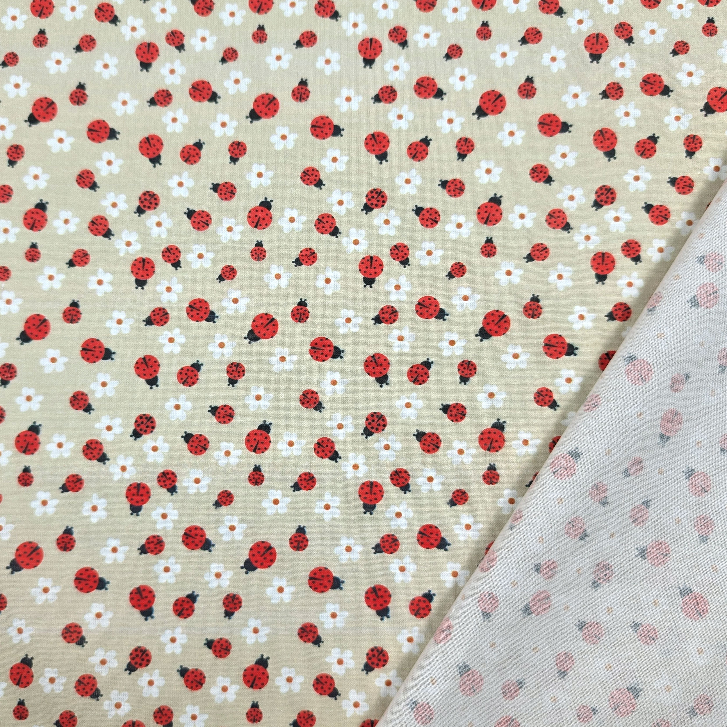 Cotton Percale Ladybirds and Little Flowers Image
