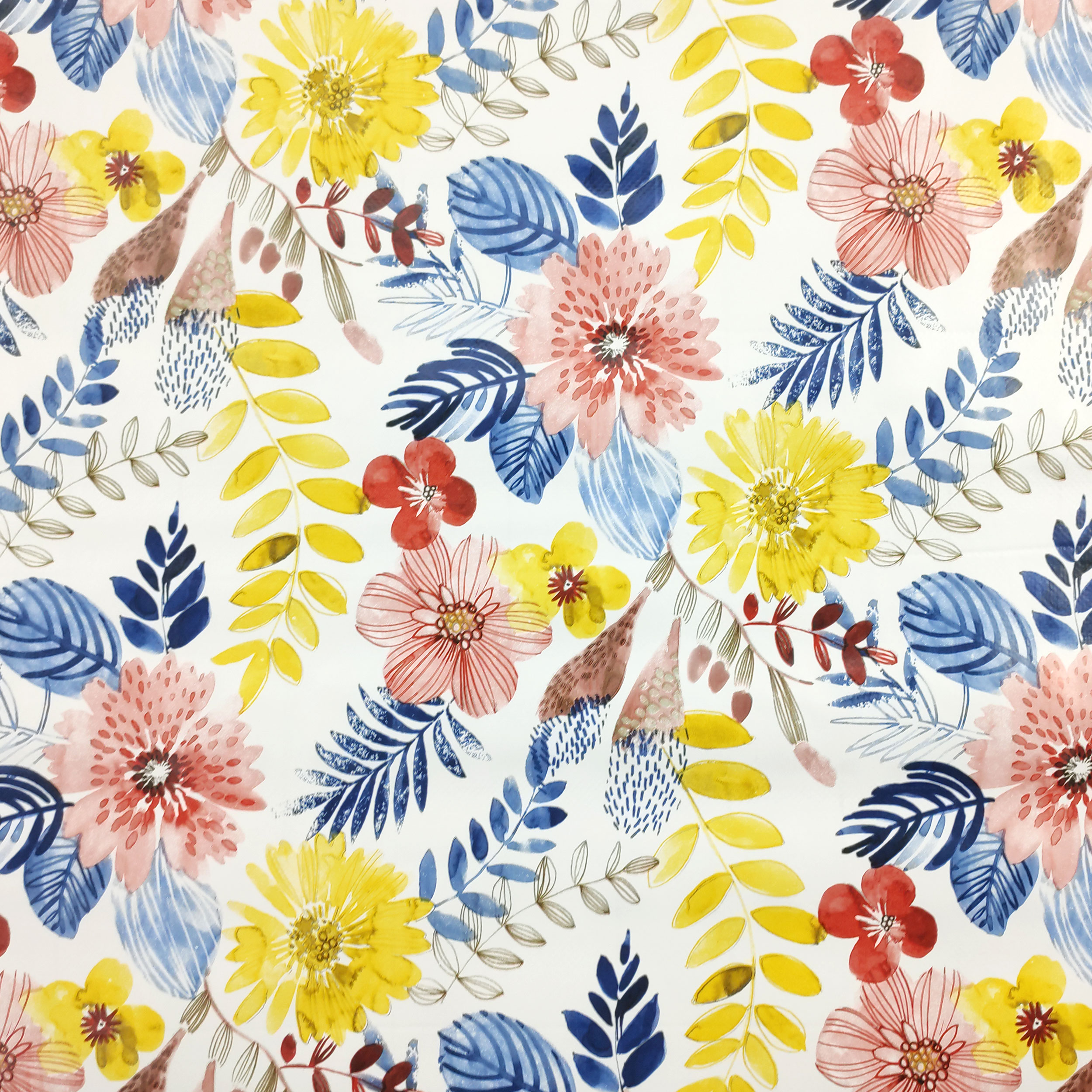Yellow and Red Flowers Waxed Tablecloth Fabric