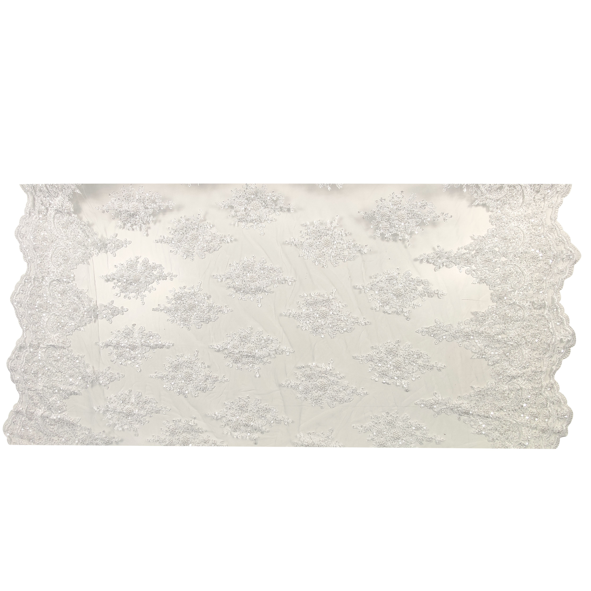 White Double Edged Beaded Tulle Lace  Image