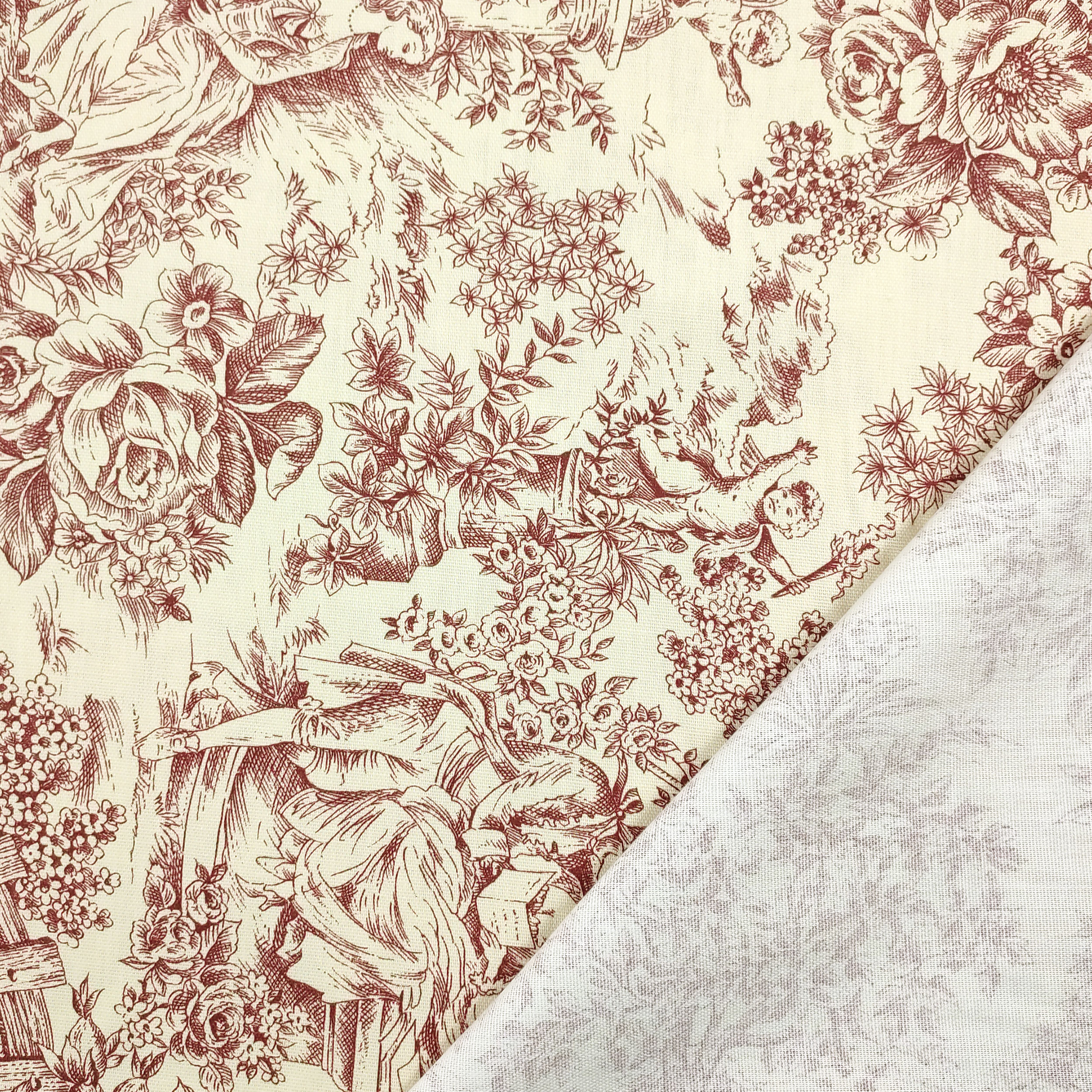 Panama Fabric Toile De Jouy Rouge Crème Fond