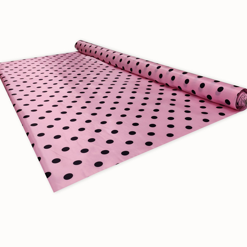 Tissu de satin Carnaval Noir à pois Fond rose Image