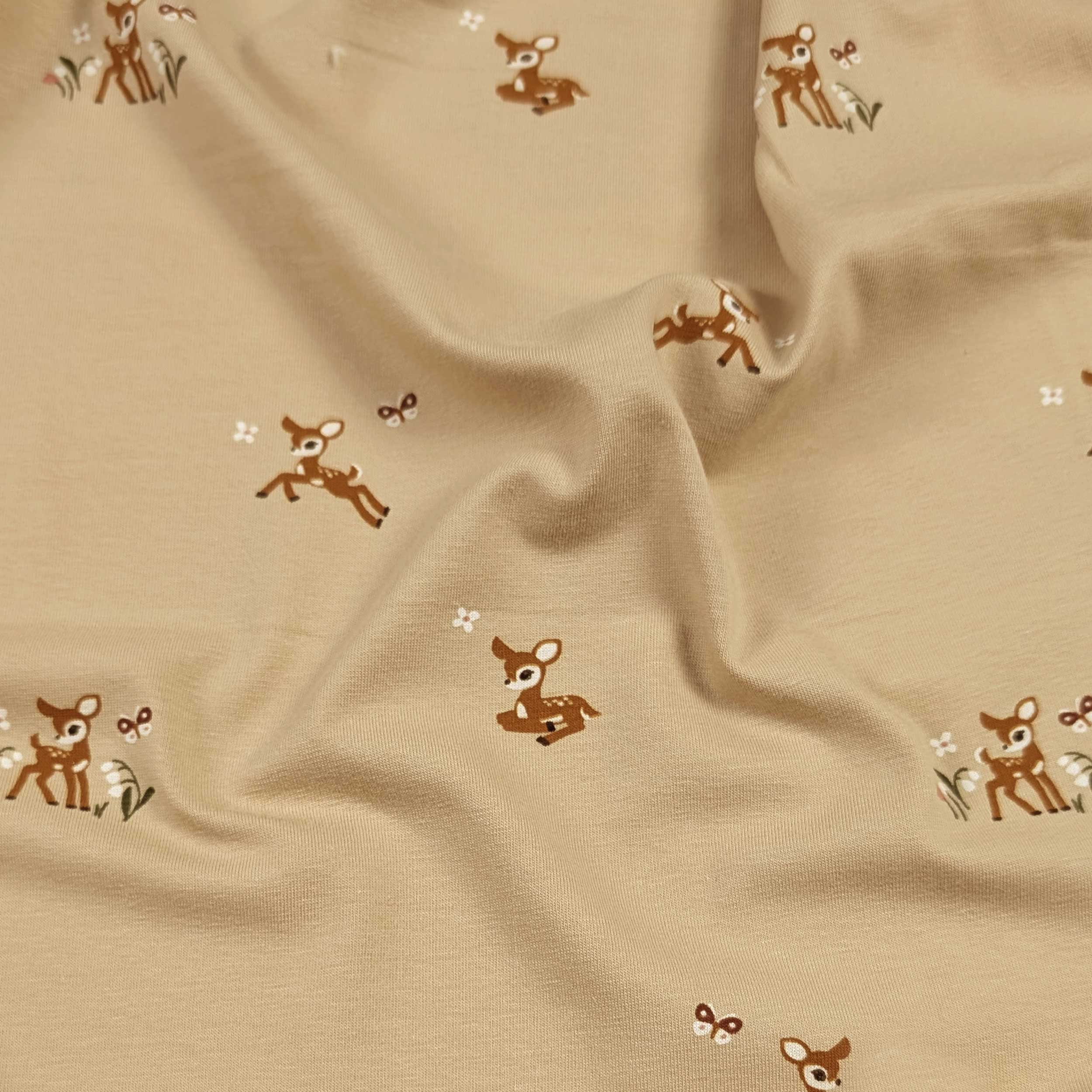 Jersey Cotton Background Beige with Fawns Image