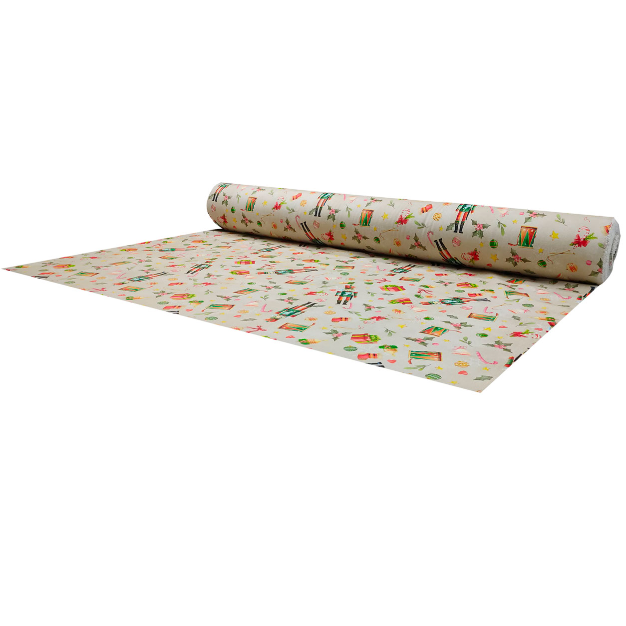 Tissu coton Panama Casse-noisette et boules de Noël Image