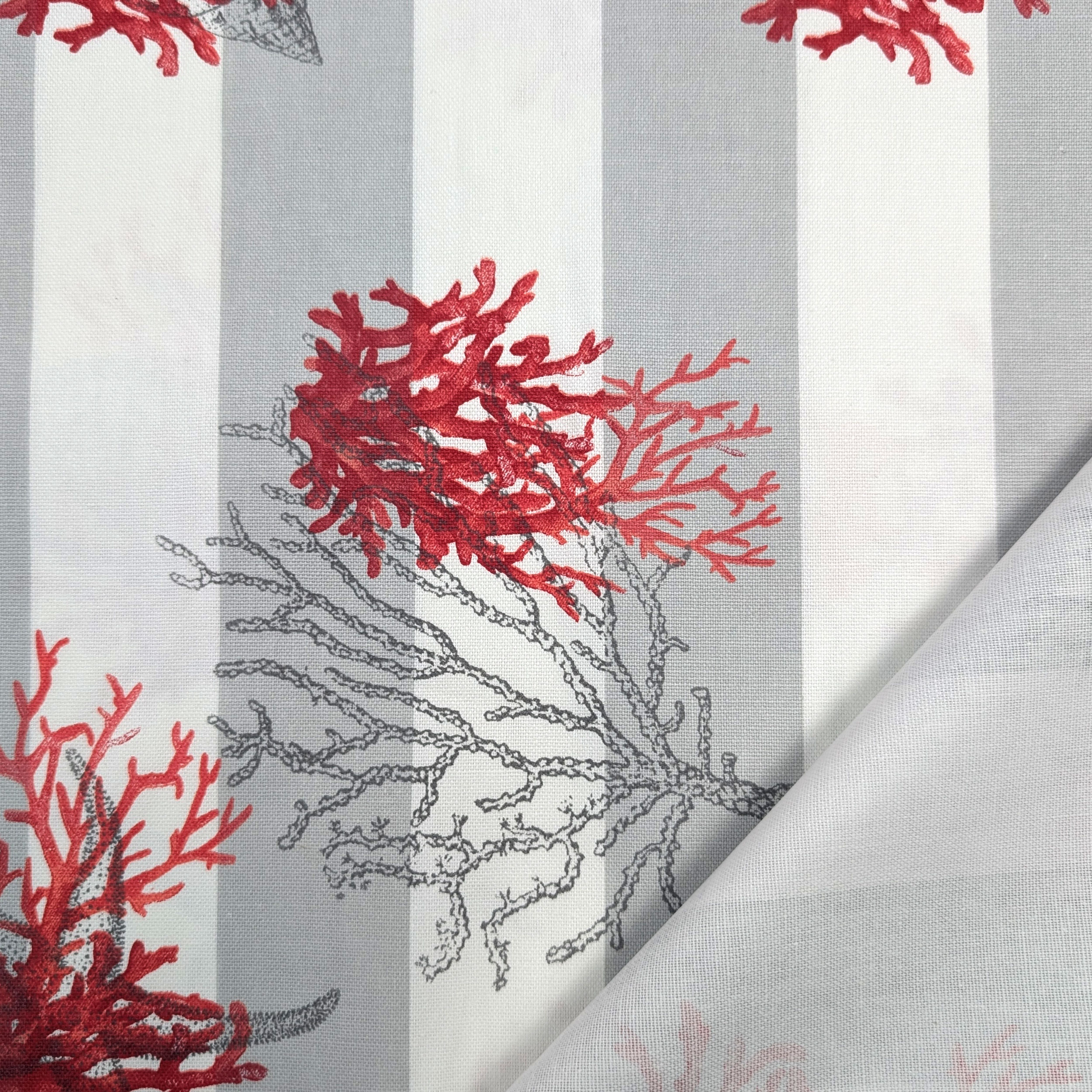 Panama Fabric White Grey Stripes Red Shells Image
